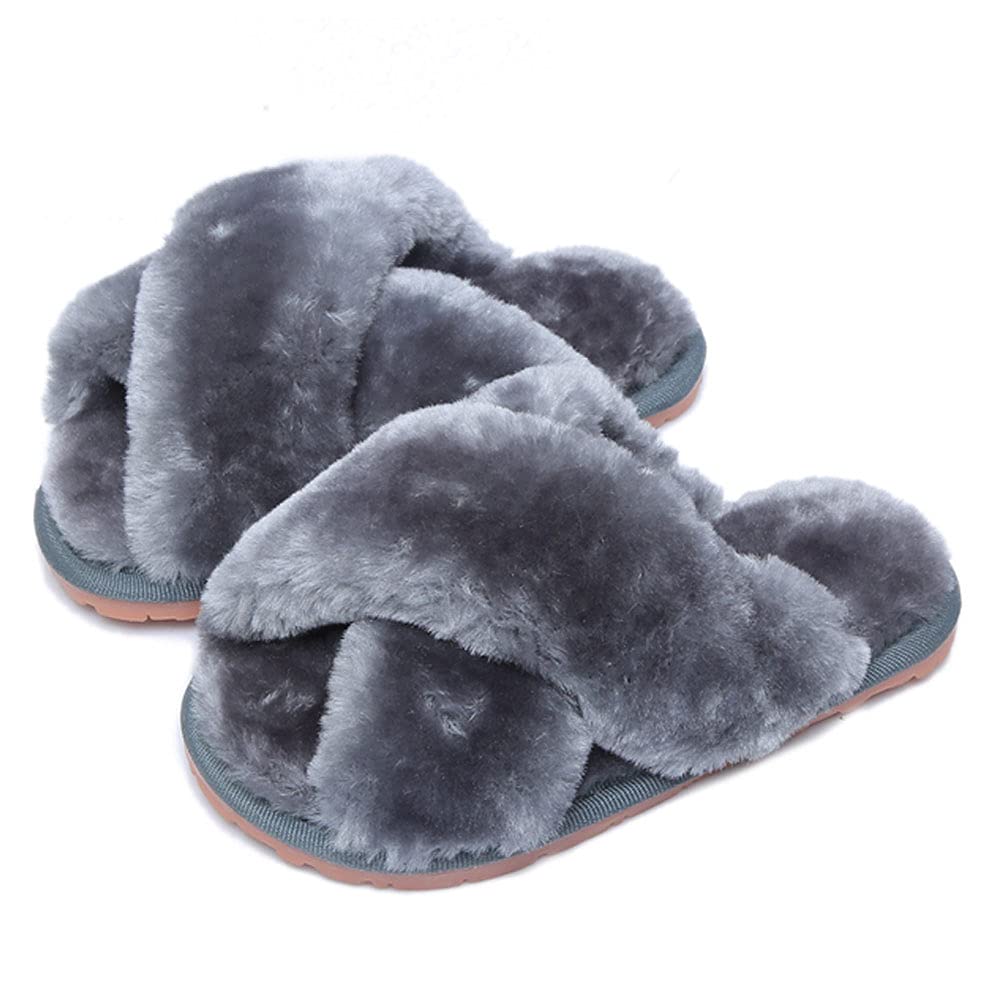 Fadezar Girls Fluffy Slippers for Kids - Cute Fuzzy Open Toe House Slippers with Cross Band, Warm Plush Indoor Slides for Winter Comfort | Perfect for Bedroom, Lounge & Home Wear