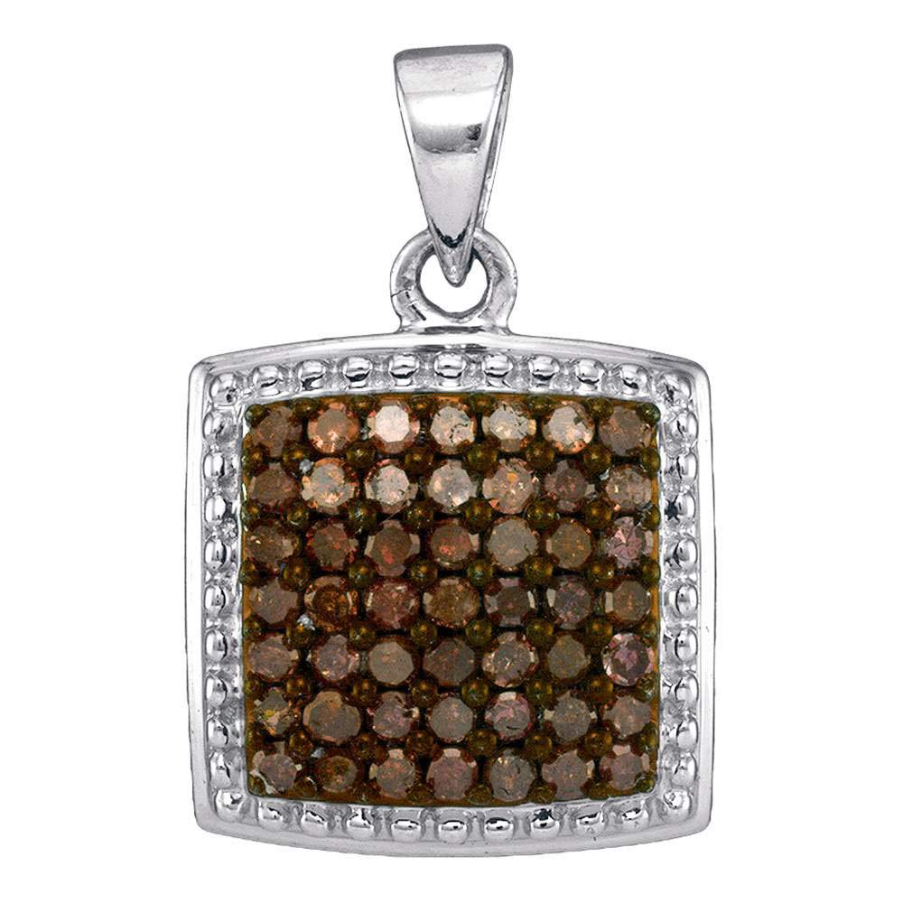 10K White Gold Women's Round Brown Diamond Square Pendant Necklace - 1/2 CTTW - Elegant Jewelry Gift for Anniversary, Birthday & Special Occasions