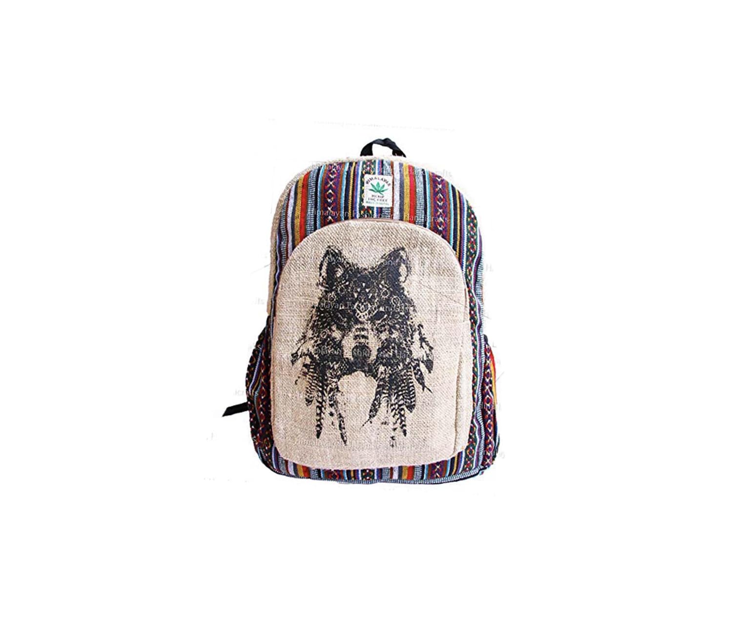 Premium Hemp Backpack - 100% Organic & Handmade Large Laptop Bag with Multiple Pockets | Eco-Friendly Travel Backpack for Women & Men | Water Bottle Holder & Laptop Sleeve | Boho Wolf Design - Perfect for Work, College & Outdoor Adventures