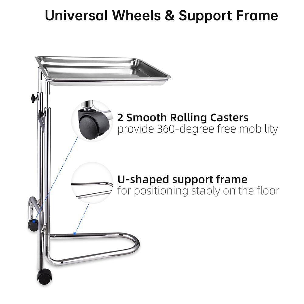 TheLAShop Mayo Instrument Stand with Removable Tray & Double Post - Durable Surgical Tool Organizer for Operating Rooms, Clinics, and Medical Labs