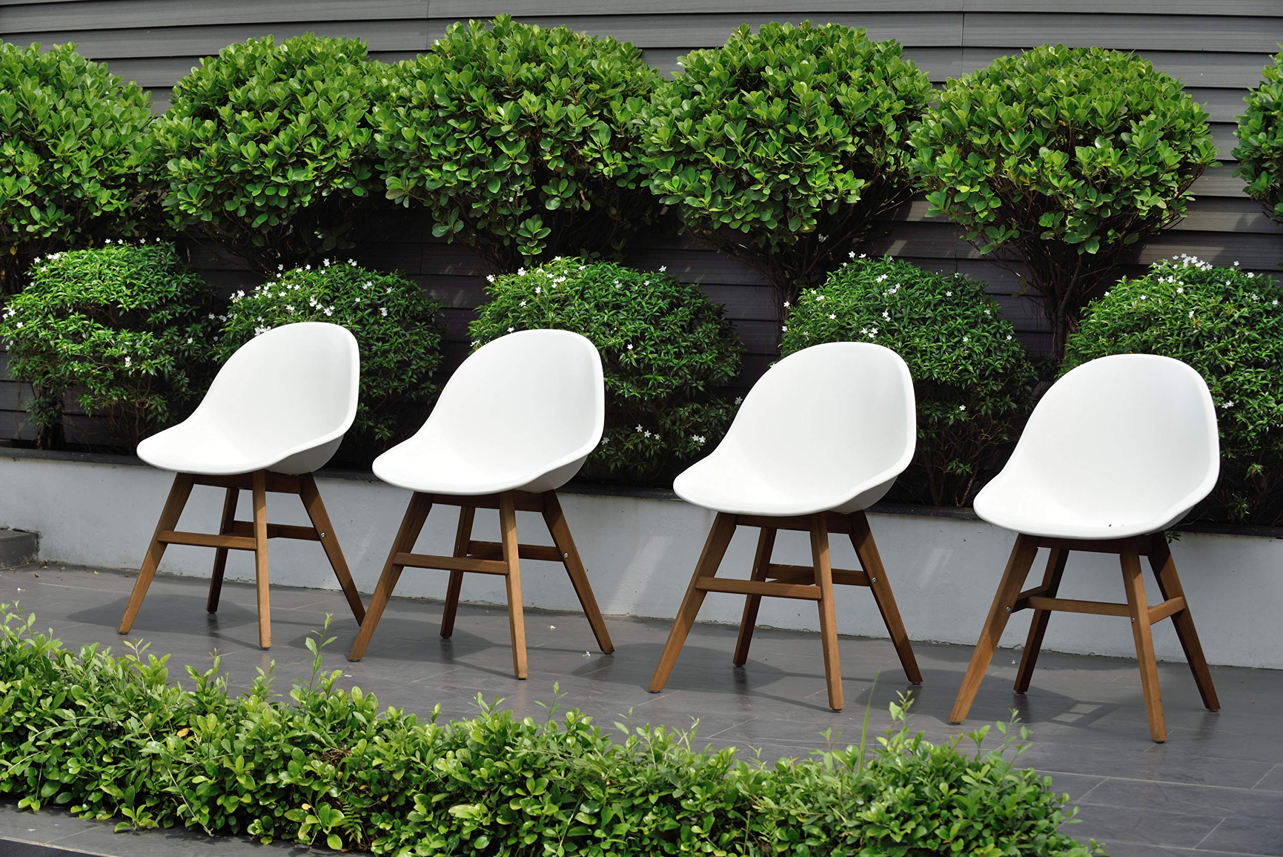 Urban Elements Eugène 5-Piece Patio Dining Set - FSC Certified Eucalyptus Wood with Teak Finish - Outdoor Backyard Furniture Set with Rectangular Table & Side Chairs (White) - Perfect for Garden, Deck, Poolside & Alfresco Dining