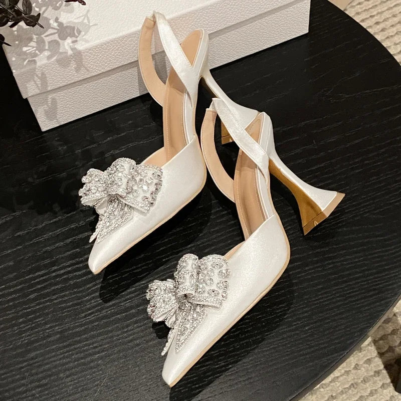Eilyken Women's Crystal Butterfly Knot Pointed Toe High Heel Pumps - Elegant Street Style & Wedding Party Sandals for Special Occasions & Evening Events