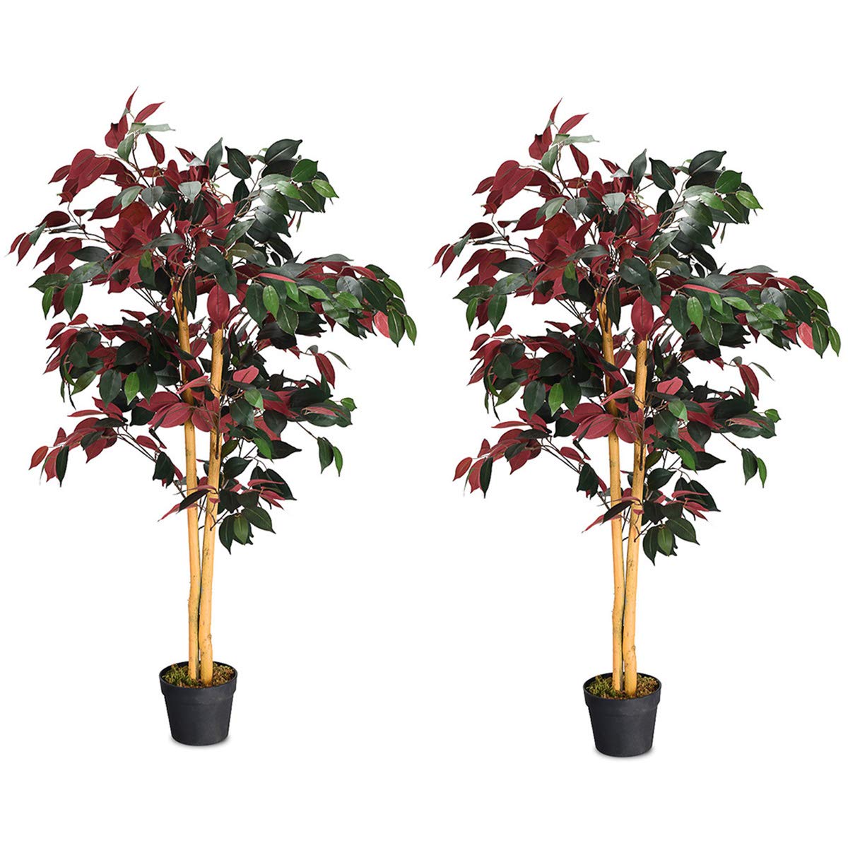 4ft Artificial Ficus Tree Set of 2 - Realistic Fake Potted Plants for Indoor & Outdoor Decor - Home Office Greenery with Natural Trunk & Leaves - Perfect for Living Room, Bedroom, Patio or Balcony Decoration