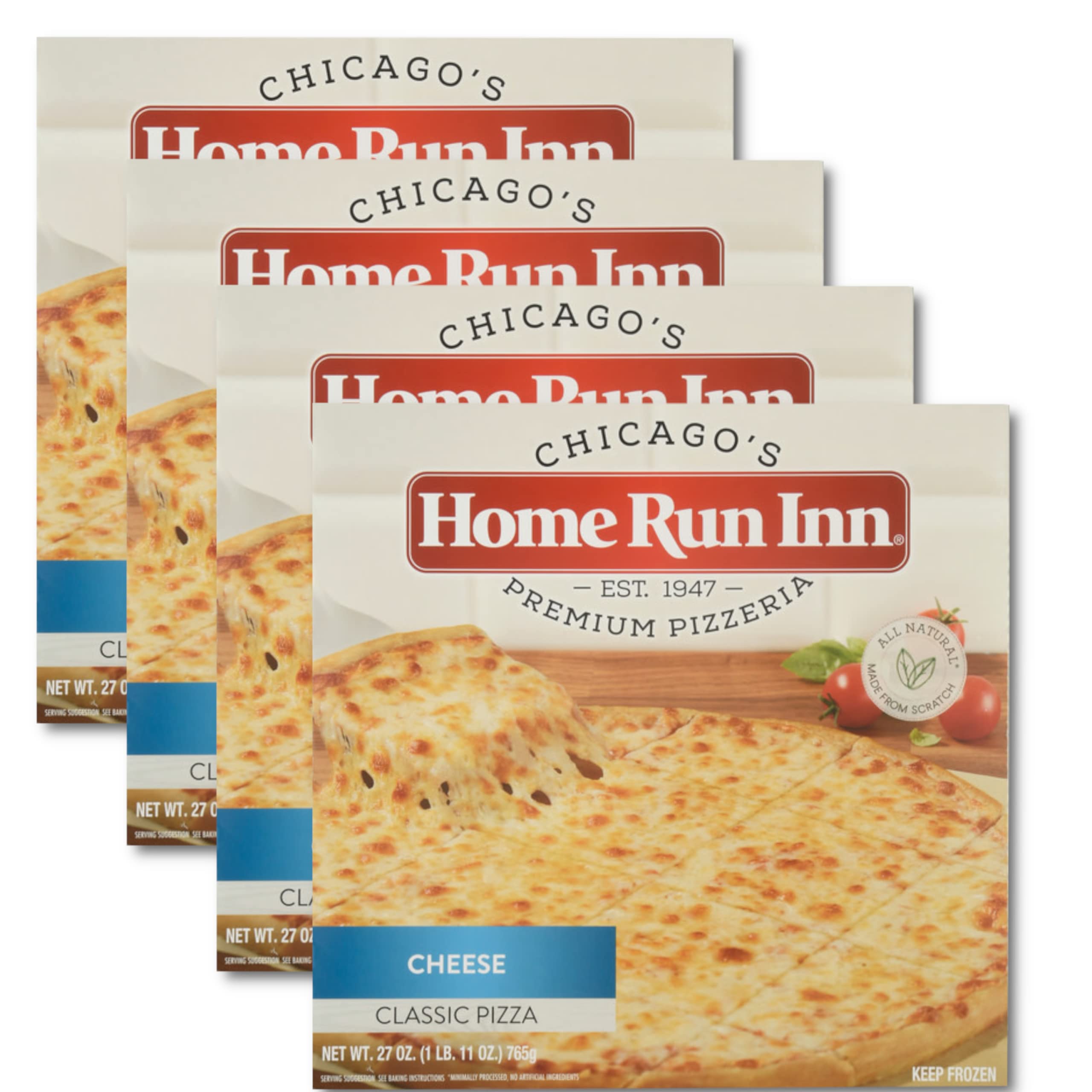 Home Run Inn Classic Cheese Pizza - All Natural, No Preservatives, Made from Scratch | 4 Pack Frozen Pizza | Family Dinner, Party Food, Quick Meal Solution