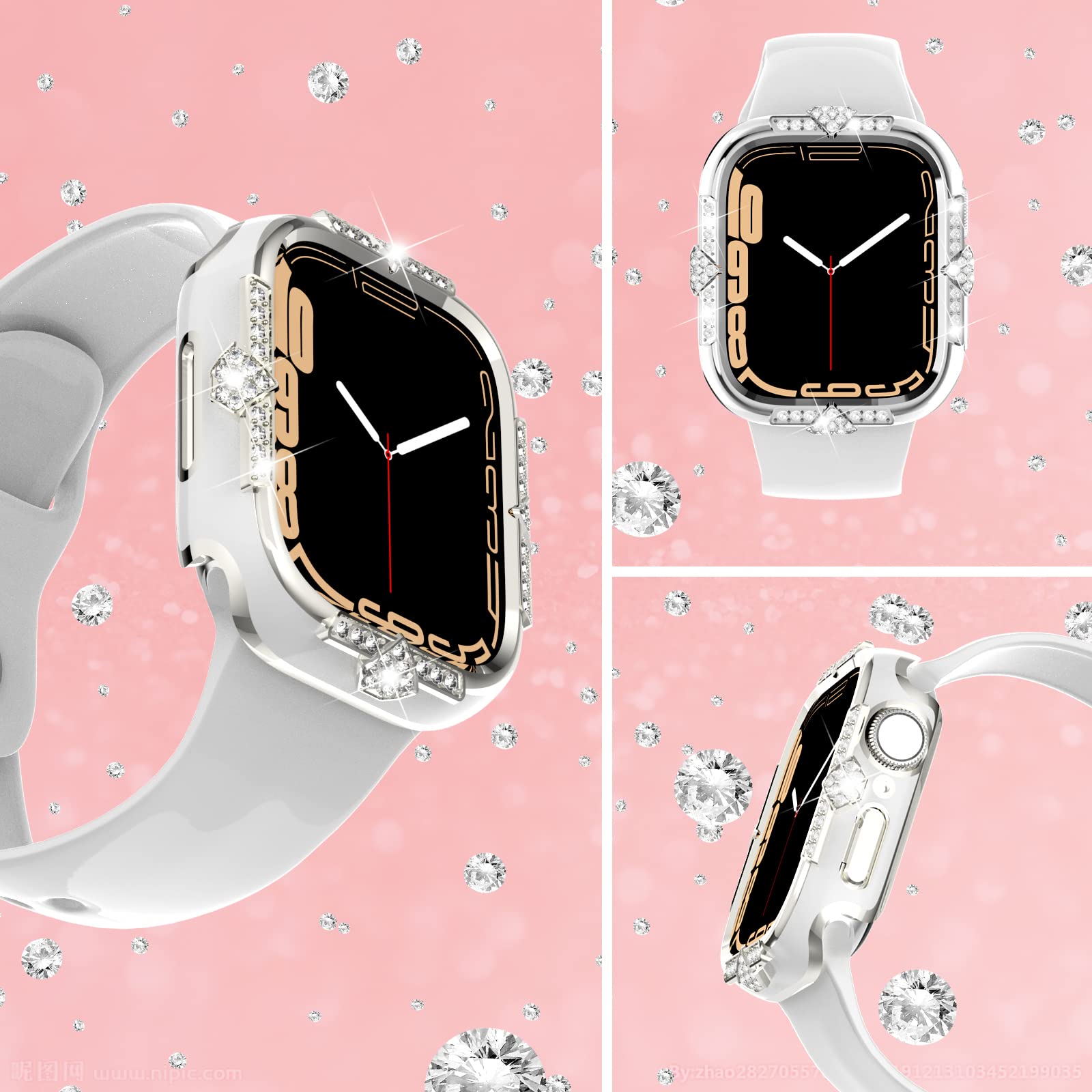 Compatible with Apple Watch Case for Series 10/9/8/7/6/5/4/SE - Rhinestone Protective Cover with Built-in Tempered Glass Screen Protector - 40/41/42/44/45/46mm Diamond iWatch Accessories for Women & Girls (White, Small, 41mm) - Perfect for Workouts, Office & Everyday Fashion
