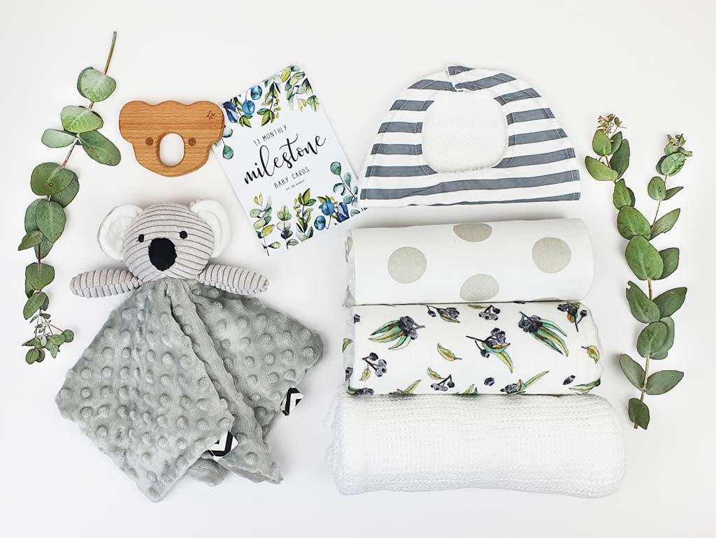 Premium Neutral Koala Baby Gift Basket Set - Soft Plush Toy, Organic Blanket & Baby Essentials - Perfect for Newborn Showers, Christenings & 1st Birthday Gifts