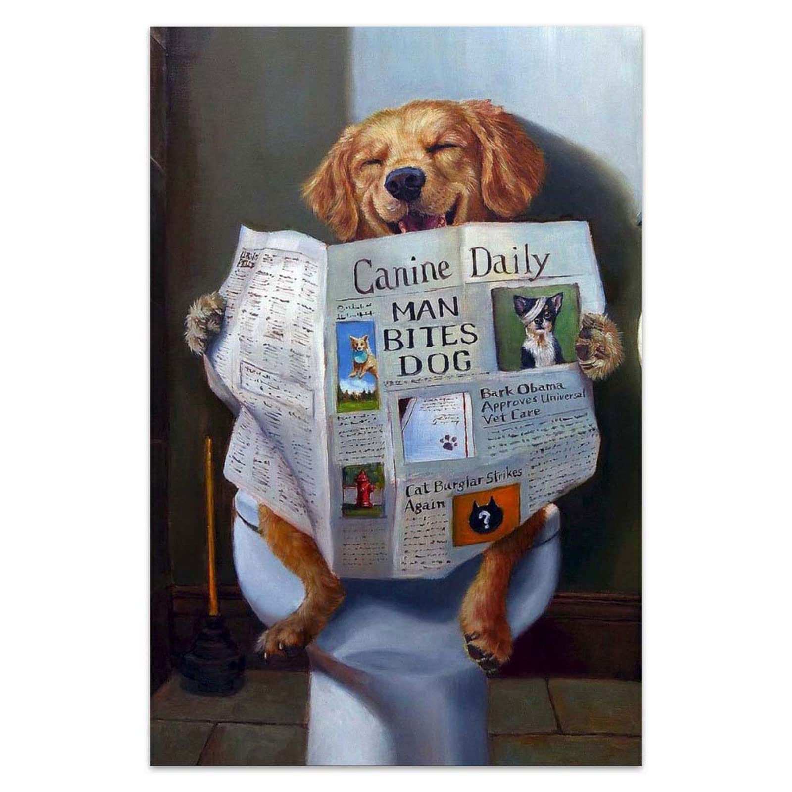Golden Retriever Reading Newspaper Frameless Canvas Wall Art - Modern Home Decor for Living Room, Bedroom, Office | Perfect Gift for Dog Lovers & Art Enthusiasts