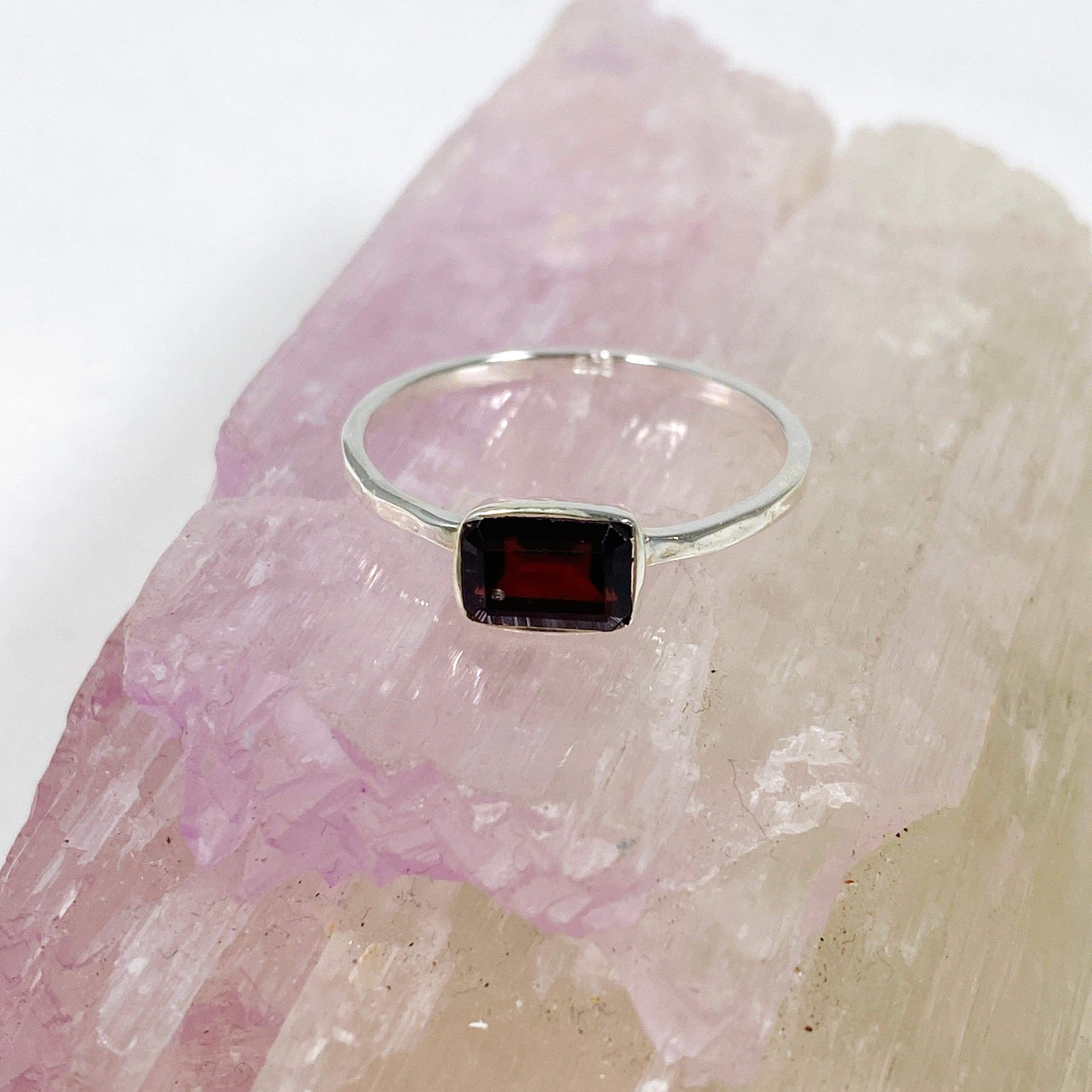 Garnet Rectangular Faceted Fine Band Ring R3793 GA - Elegant Jewelry for Women, Perfect for Weddings, Anniversaries & Special Occasions