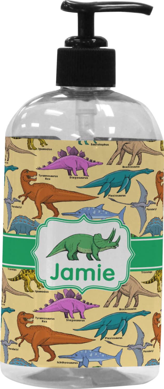 Custom Dinosaur-Themed Plastic Soap Dispenser & Lotion Pump (16oz Large Capacity, Black) - Perfect for Kids' Bathroom, Dinosaur Birthday Party Favors, and Unique Home Decor