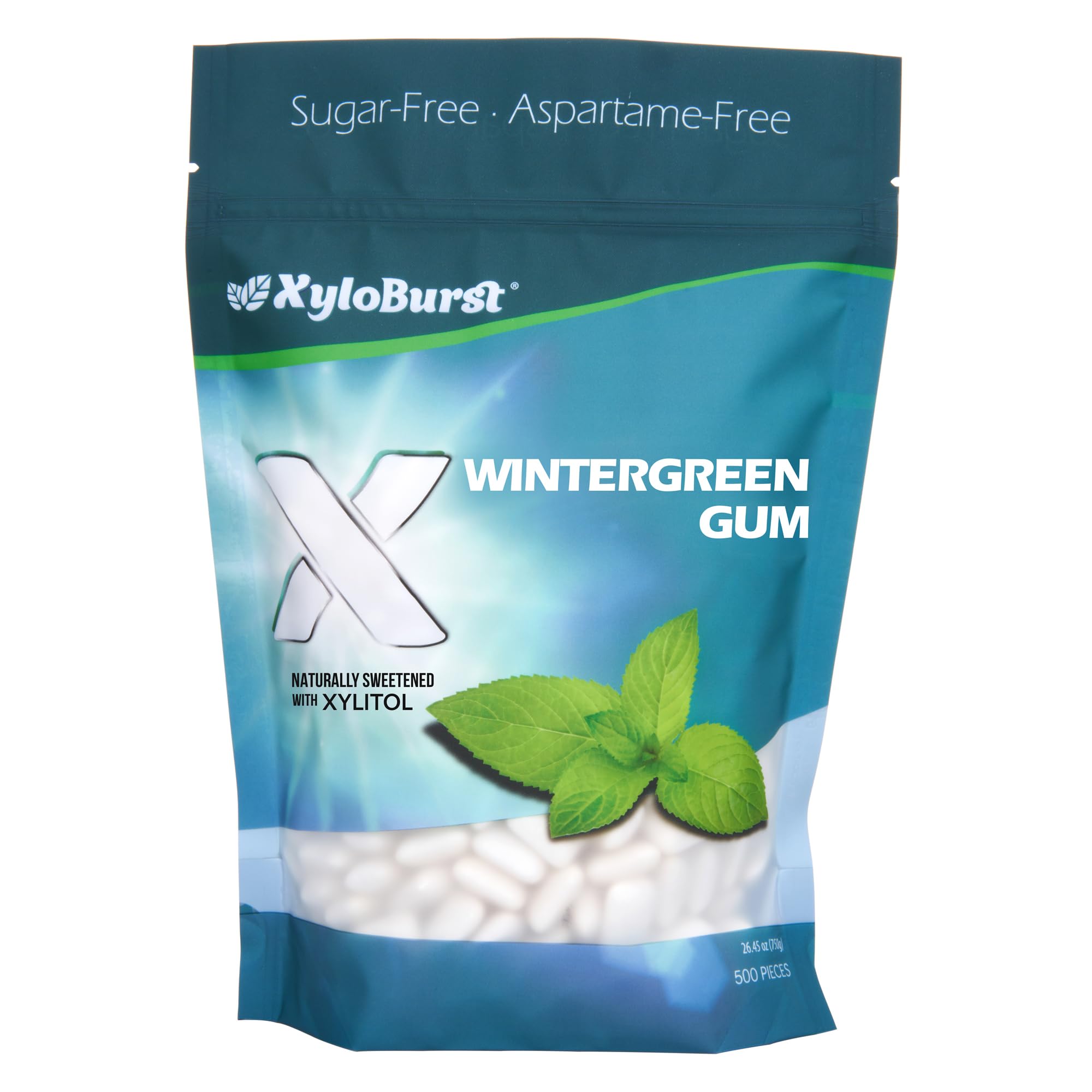 XyloBurst Xylitol Chewing Gum - Sugar Free, Gluten Free, Keto Friendly, Aspartame Free - Wintergreen Flavor for Oral Health & Fresh Breath - 500 Count Bulk Bag - Perfect for Office, Travel, and Post-Meal Freshness