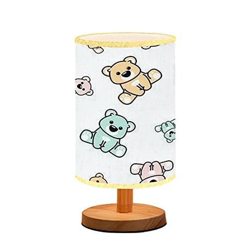 Cute Bear Sitting Nightstand Lamp - Minimalist Wooden Flaxen Fabric Shade Bedside Table Light for Bedroom, Living Room & Nursery | Perfect for Breastfeeding, Reading & Cozy Nighttime Ambience