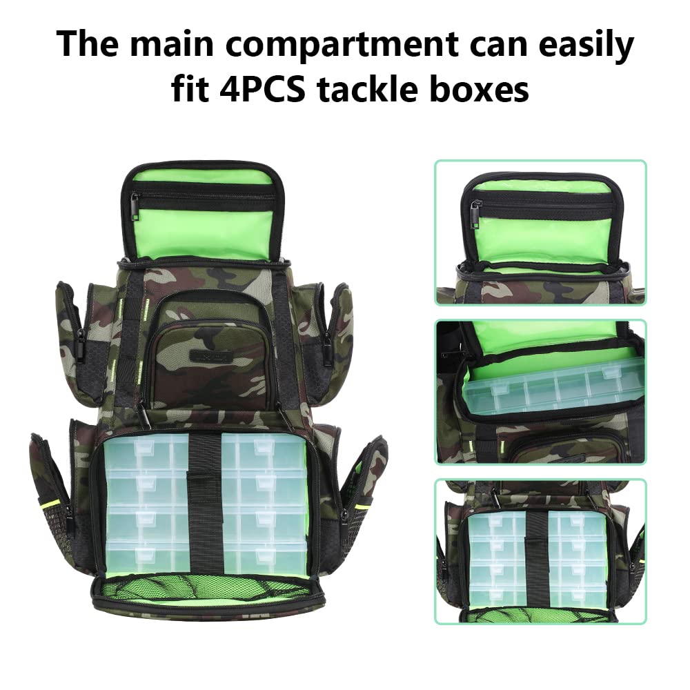 Lixada Waterproof Fishing Tackle Backpack - Large Multifunctional Utility Bag with 4 Storage Trays | Durable Fishing Gear Organizer for Freshwater & Saltwater Anglers