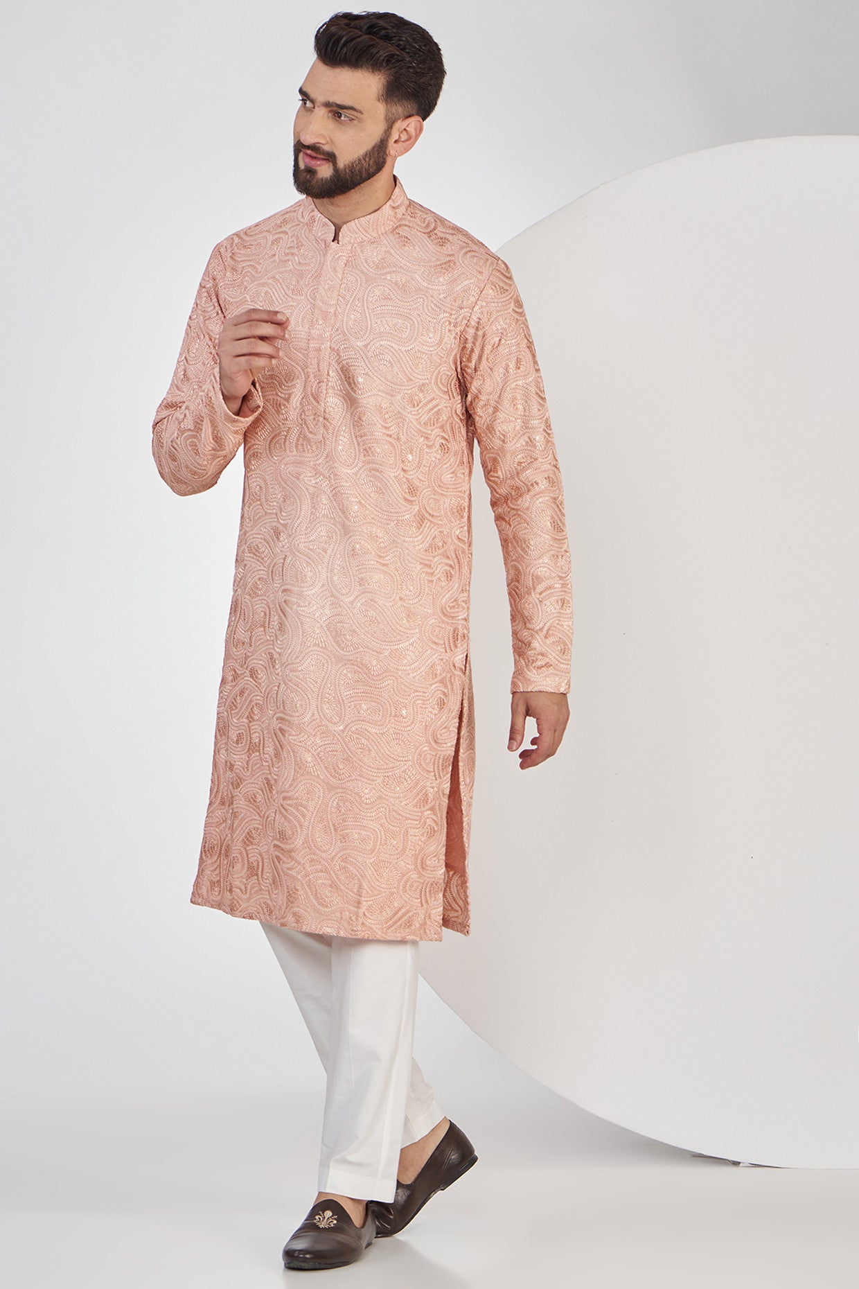 Elegant Peach Chikankari Kurta for Women - Traditional Indian Embroidered Tunic Top - Perfect for Festivals, Weddings & Casual Wear