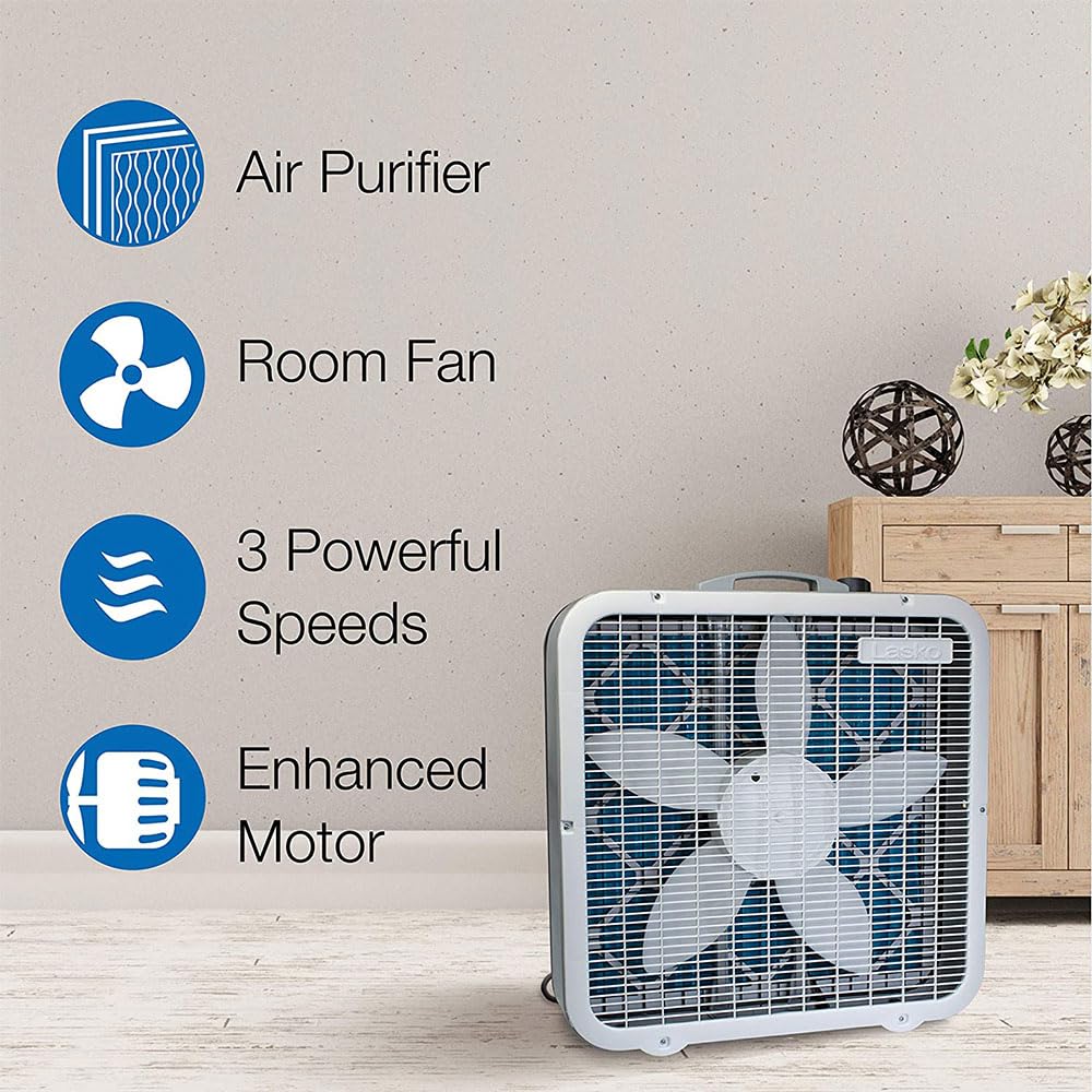 Lasko Air Flex Steel Portable 3-Speed Air Purifier & Fan for Home, Office, Bedroom - Manual Ergonomic Control Knob, 6ft Cord, White (2 Pack) | Compact Cooling & Air Circulation for Small Spaces, Desk Use, Dorm Rooms