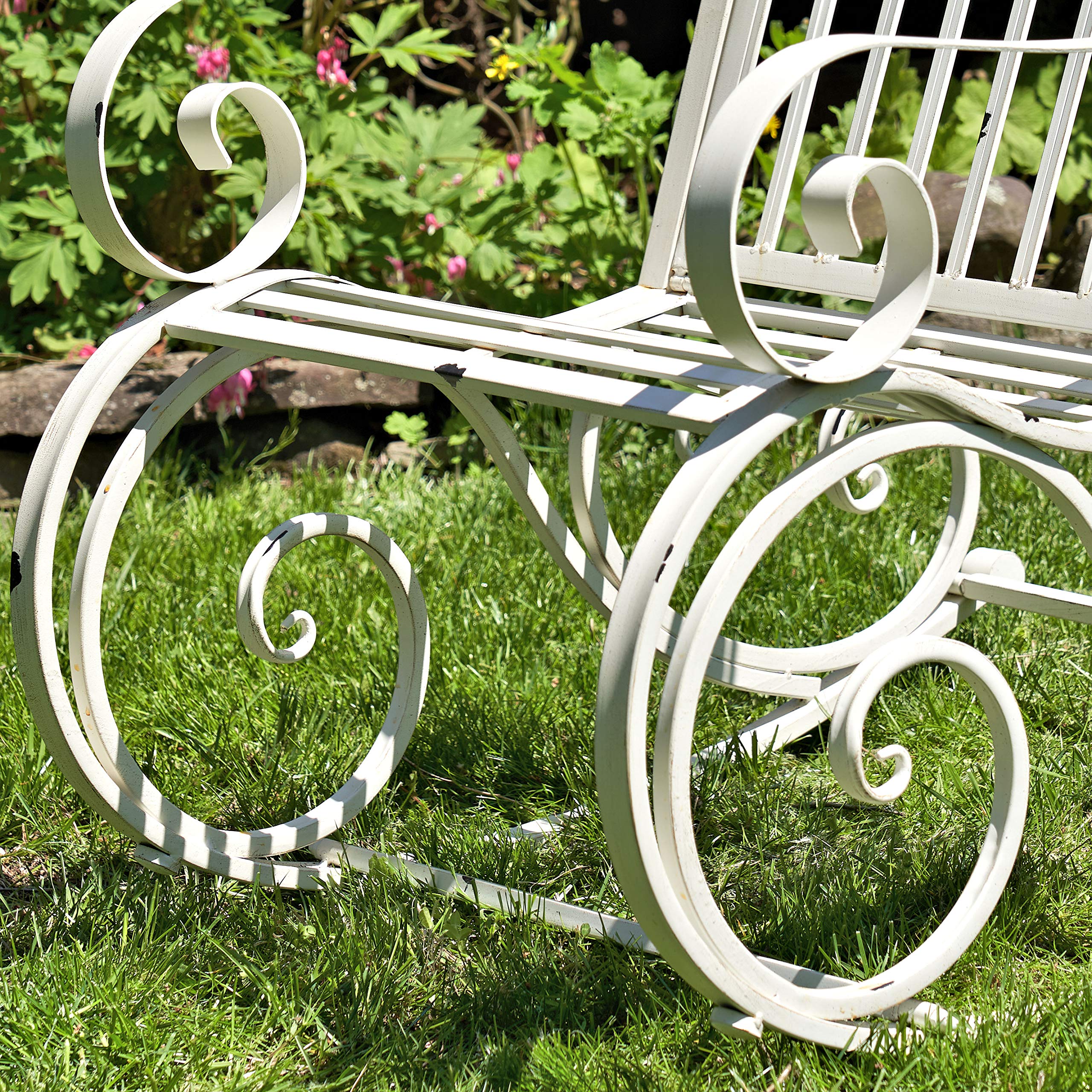 Zaer Ltd. Outdoor Metal Rocking Arm Chair - Antique White Patio Rocking Bench for Garden, Porch & Backyard Relaxation | Durable All-Weather Furniture for Outdoor Living Spaces