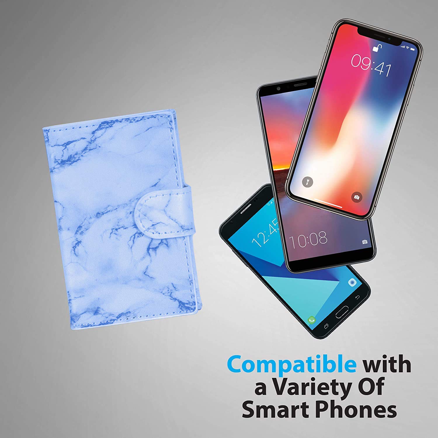 Stick On Cell Phone Wallet & Card Holder for iPhone - Slim RFID Blocking Phone Case Accessory (Blue) | Perfect for Hands-Free Shopping, Travel & Everyday Use