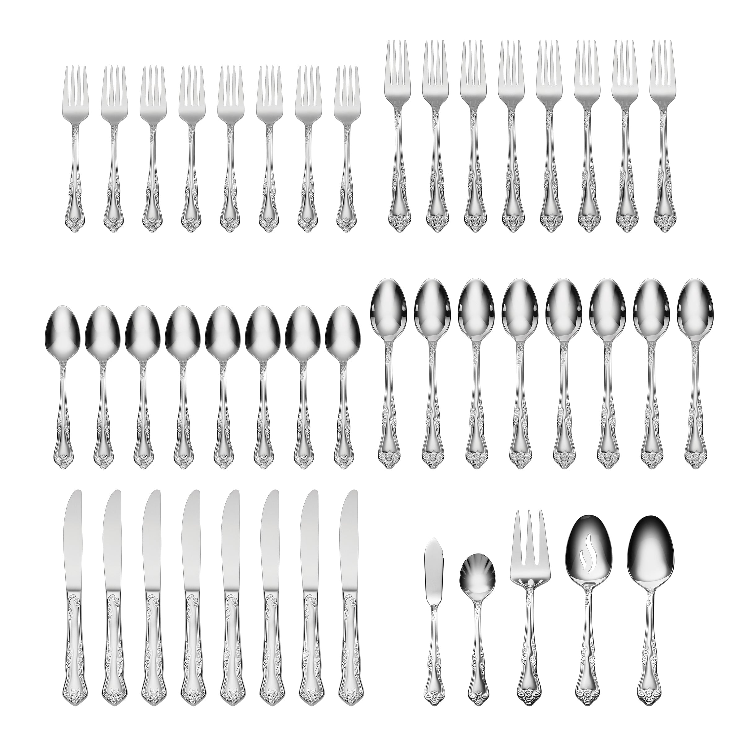 Azalea 45-Piece Stainless Steel Flatware Set - Elegant Silverware for Dinner Parties, Weddings & Everyday Dining