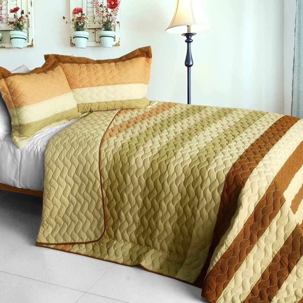 Sweet Soil - 3 Piece Patchwork Quilt Set Full & Queen Size - Brown - Cozy Bedroom Decor for Winter & Farmhouse Style Home
