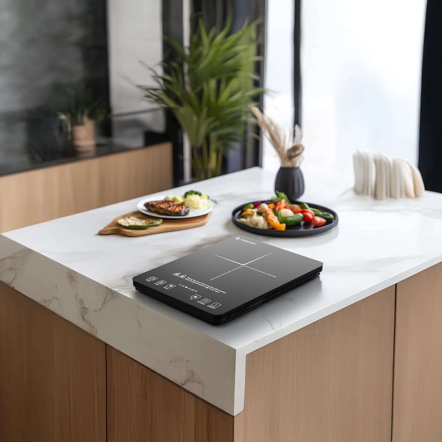 AMZCHEF 1800W Portable Induction Cooktop with Digital Timer - Fast Heating Countertop Burner for Home, Kitchen, Camping & Office Use