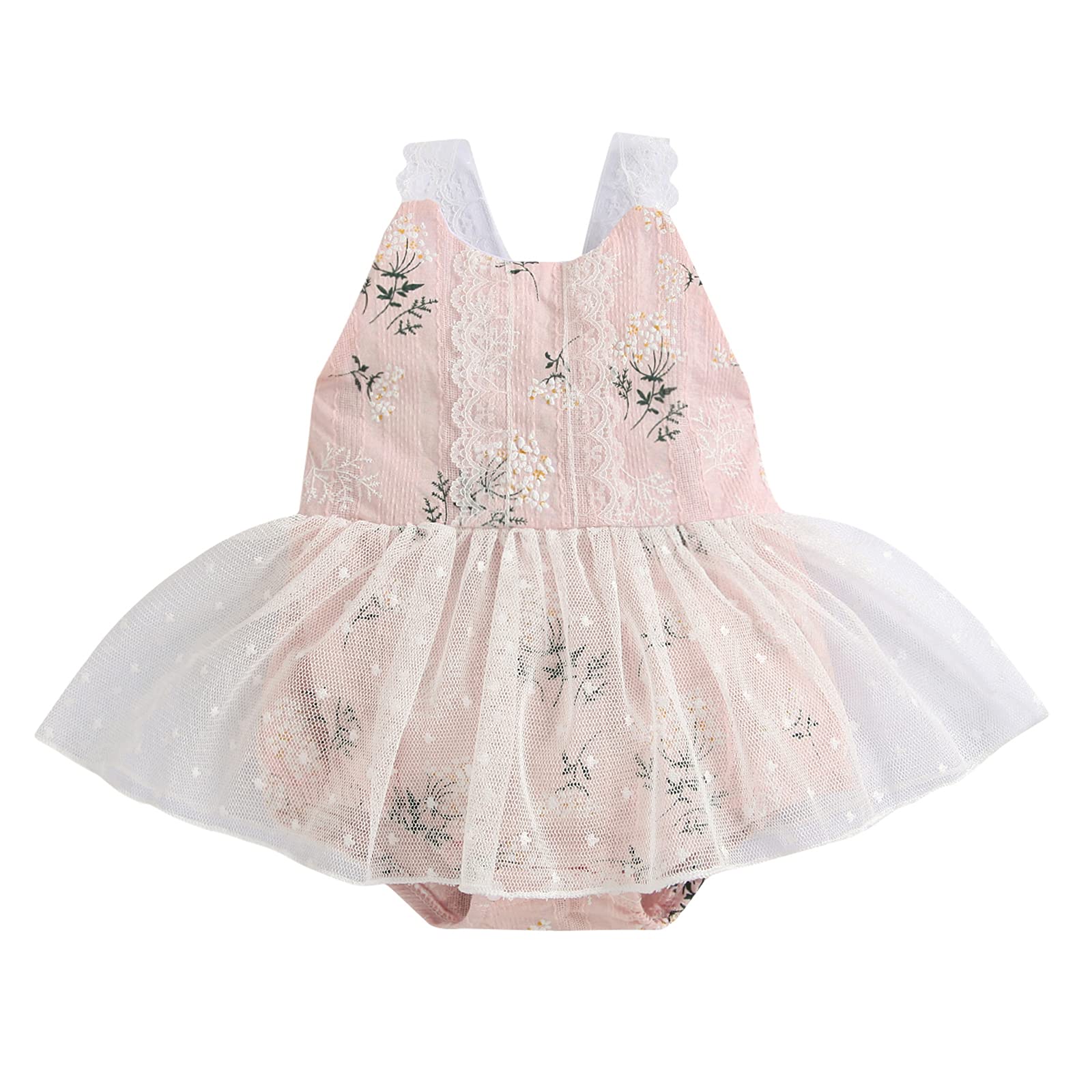 Baby Girl Romper Tutu Dress - Lace Flower Boho Outfit for Newborns | Sleeveless Halter Princess Tulle Dress for Infants | Perfect for Photoshoots, Parties & Special Occasions