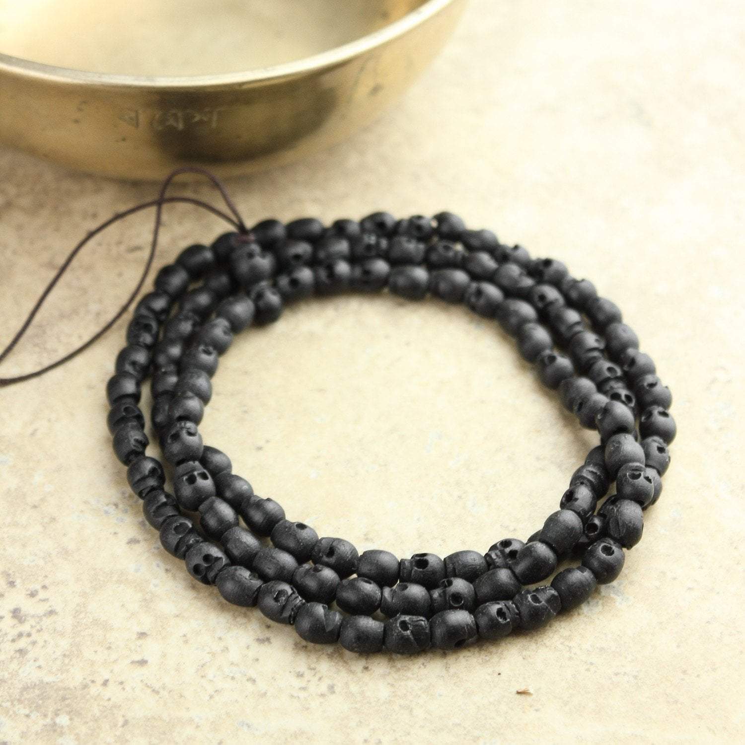 Hand Carved Black Wooden Skull Bead Mala Necklace - Meditation Prayer Beads for Yoga, Mindfulness & Spiritual Practice - Unique Buddhist & Boho Jewelry Gift