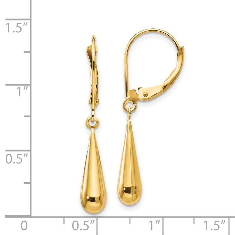 14k Yellow Gold Black Bow 3D Teardrop Lever Back Dangle Earrings for Elegant Evening Events