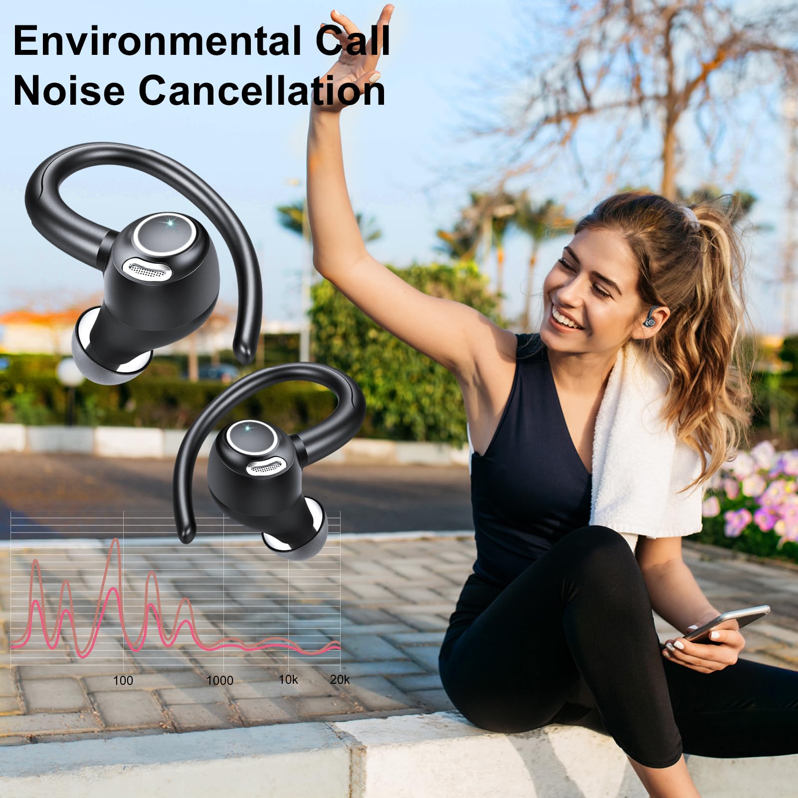 Wireless Bluetooth 5.3 Earbuds with Earhooks - 48H Playtime, Deep Bass Stereo Sound, HD Mic & IP7 Waterproof - Sport Headphones for Running, Workout, Gym, Travel & Daily Use