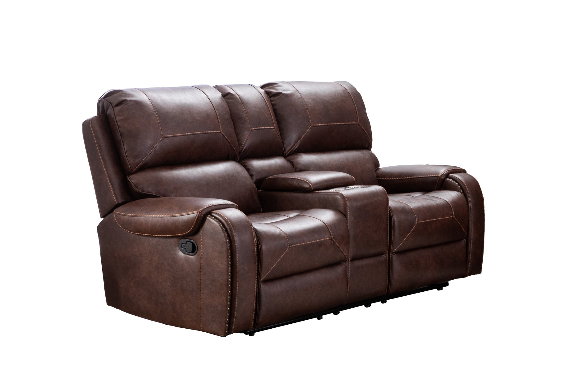 Caesar Brown Reclining Living Room Set - 3-Piece Leather Recliner Sofa with Cup Holders | Perfect for Family Movie Nights & Home Theater Lounging