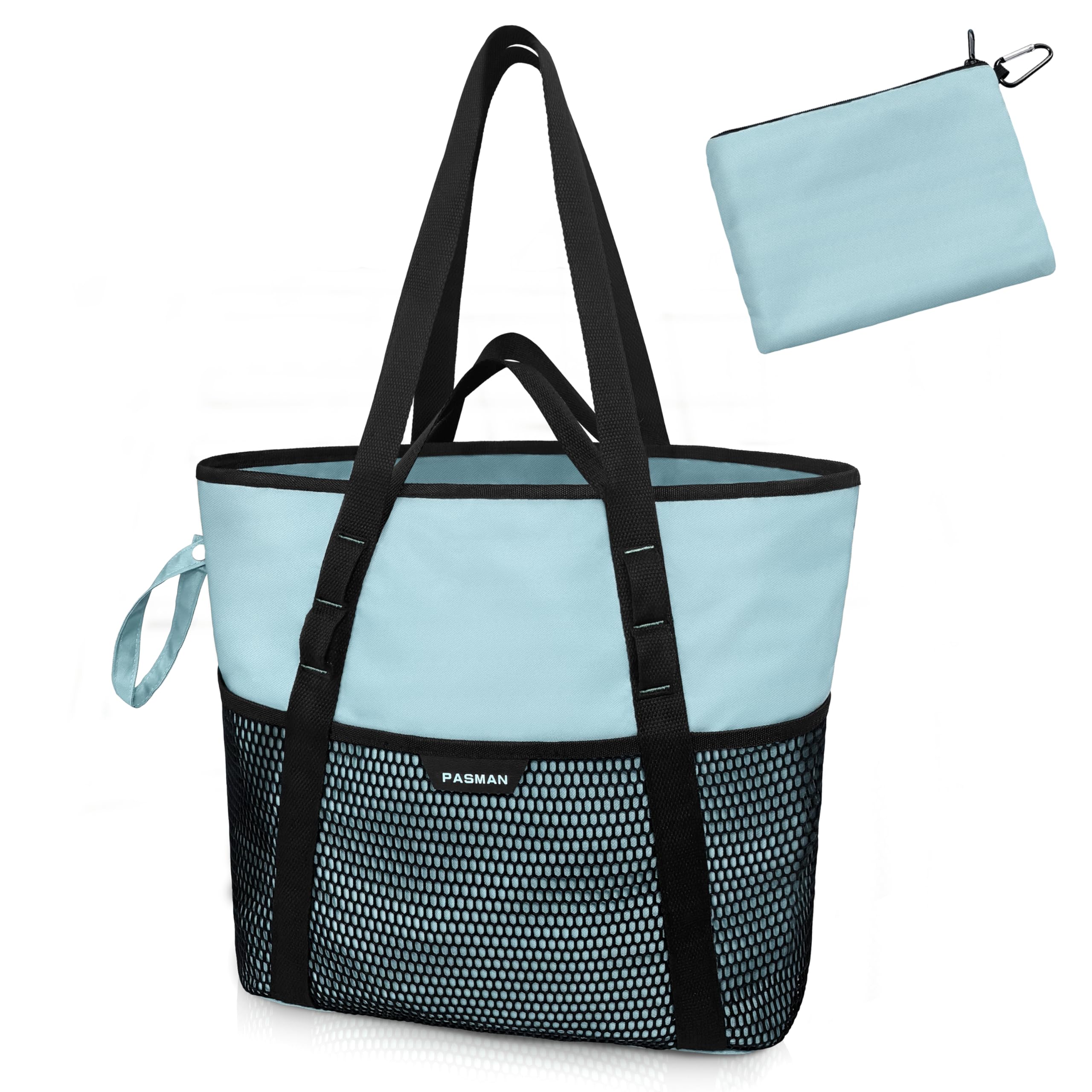 Waterproof Beach Bag with Zipper - 8 Pockets Sandproof Foldable Lightweight Tote for Women, Large Family Swim Bag for Vacation, Pool, Travel & Outdoor Activities