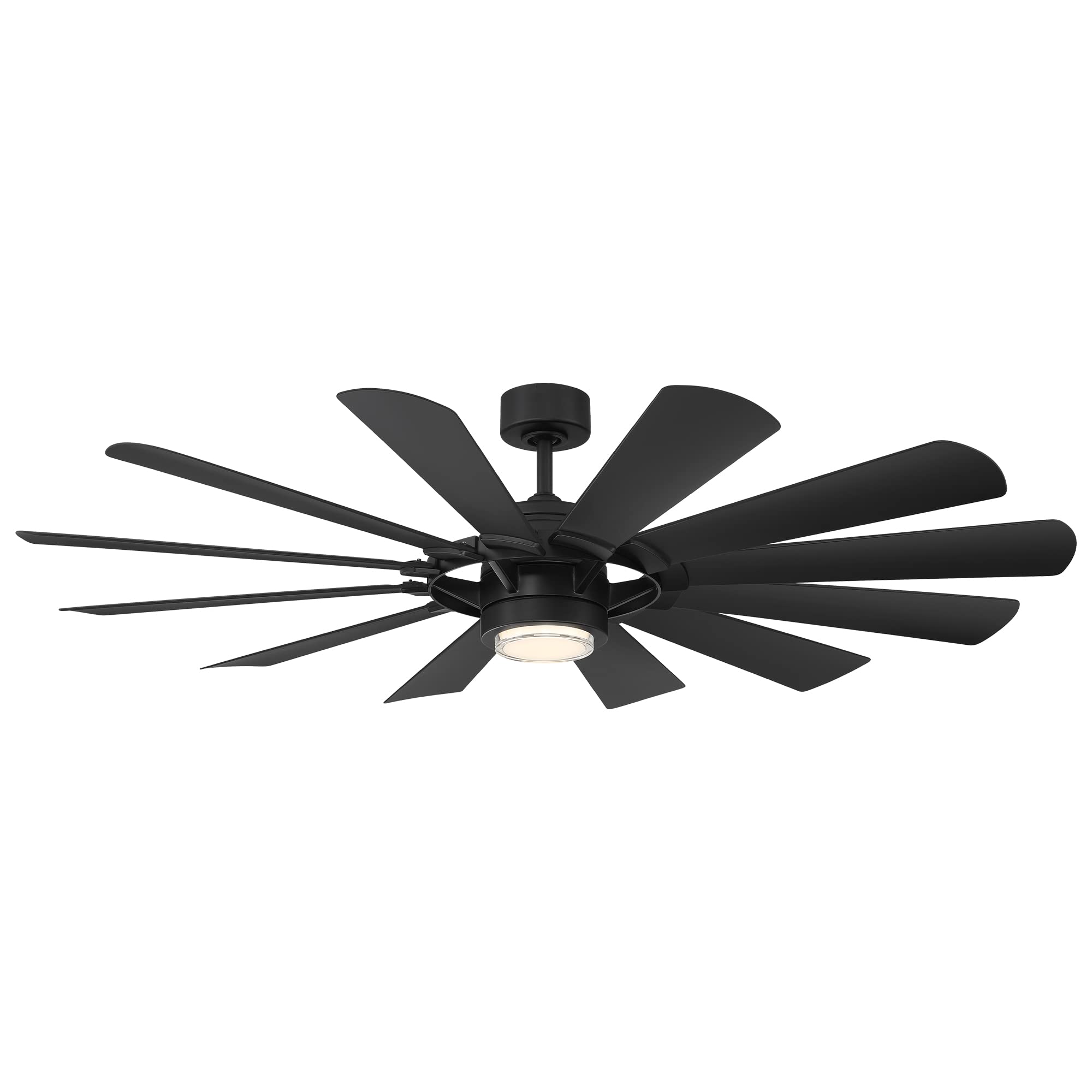 Wyndmill Smart 65in Matte Black Ceiling Fan with 12 Blades, 2700K LED Light Kit, Remote Control, Alexa & App Compatibility for Indoor and Outdoor Use in Living Rooms, Bedrooms, and Patios