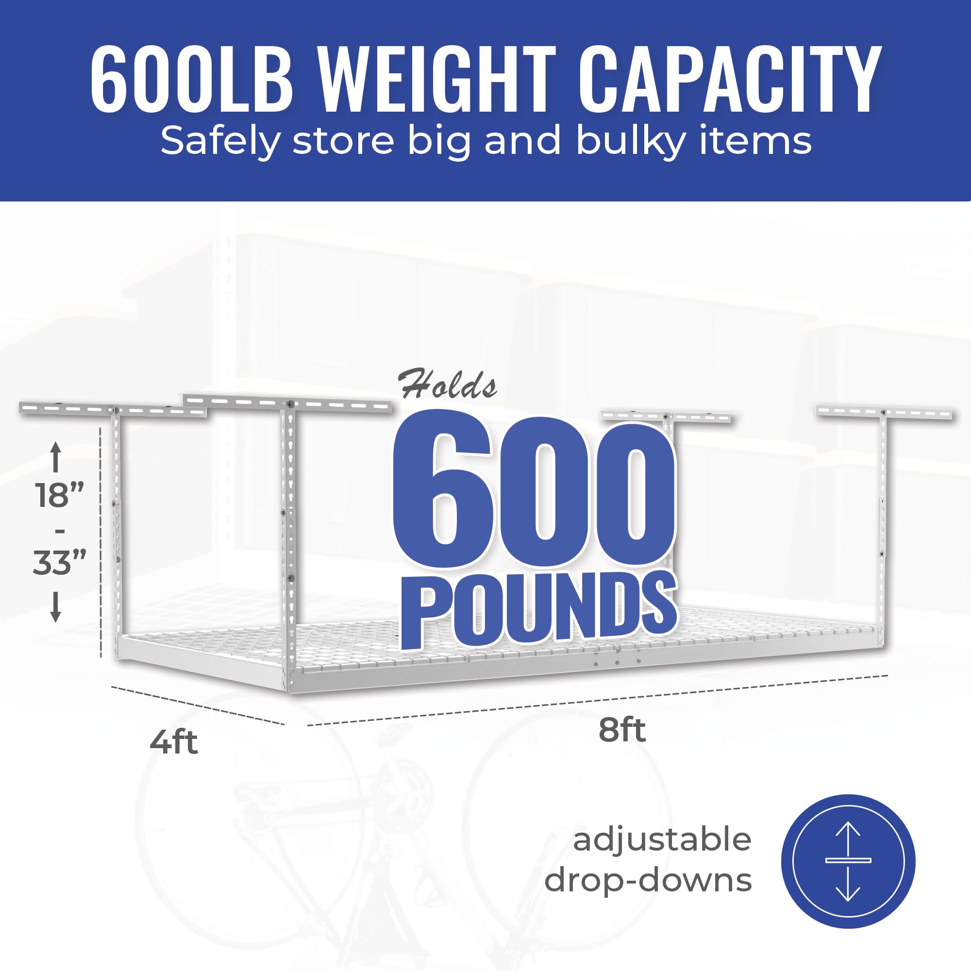 SafeRacks 4x8 Heavy Duty Overhead Garage Storage Rack - White (18