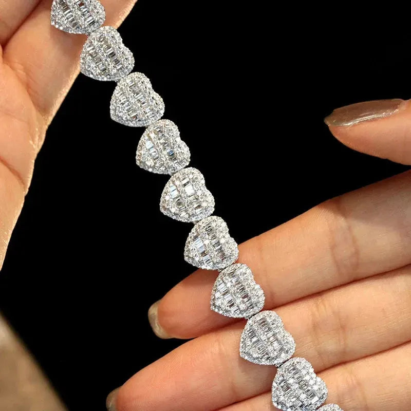 18K White Gold 5.5ct Real Diamond Heart Bracelet for Women - Luxury Wedding, Engagement & Party Jewelry | Elegant Gift for Anniversary, Valentine's Day & Special Occasions
