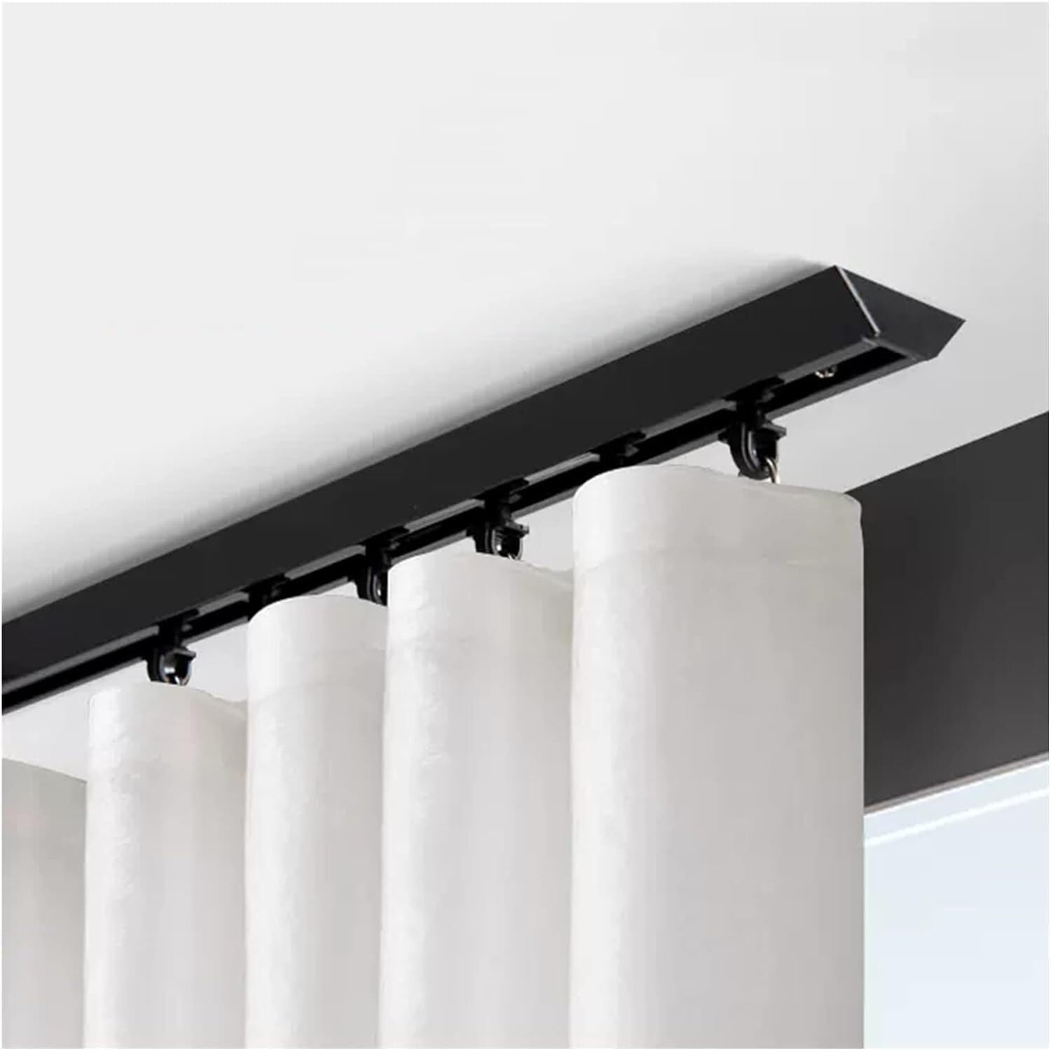 Black Aluminum Ceiling Mount Curtain Track Rail - 2.5m/8.2ft Room Divider for Privacy - Perfect for Balcony, Bay Window, Hotel & Office Use