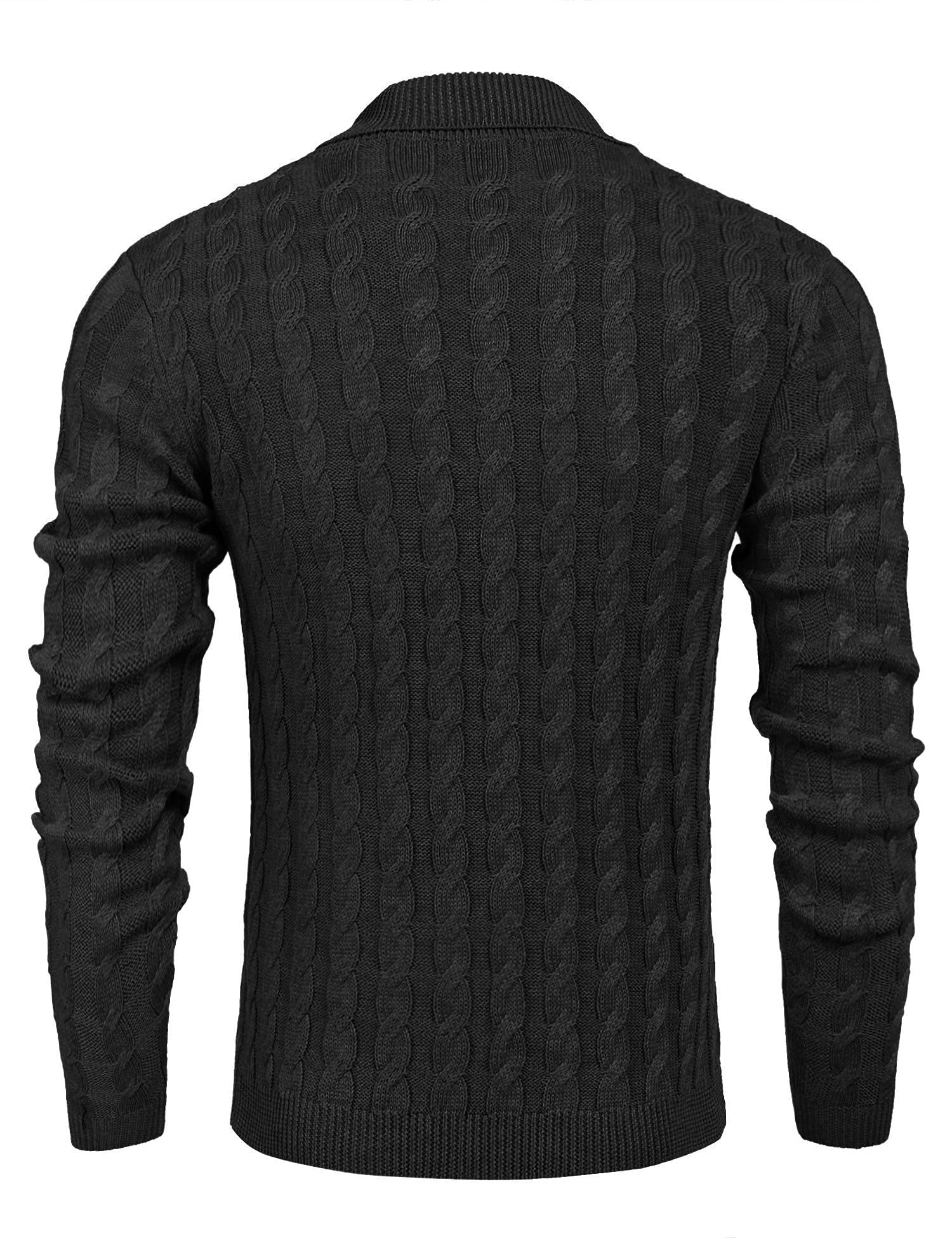 COOFANDY Men's Slim Fit Shawl Collar Cable Knit Sweater - Casual Button Pullover for Fall & Winter - Perfect for Office, Date Night and Holiday Gatherings