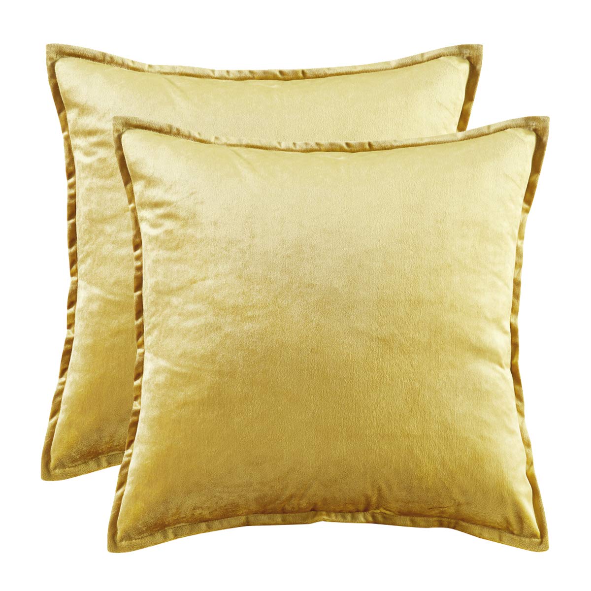 GIGIZAZA Yellow Velvet Decorative Throw Pillow Covers 16x16 Inch Square Couch Sofa Pillow Covers Set of 2 - Perfect for Living Room, Bedroom & Home Decor