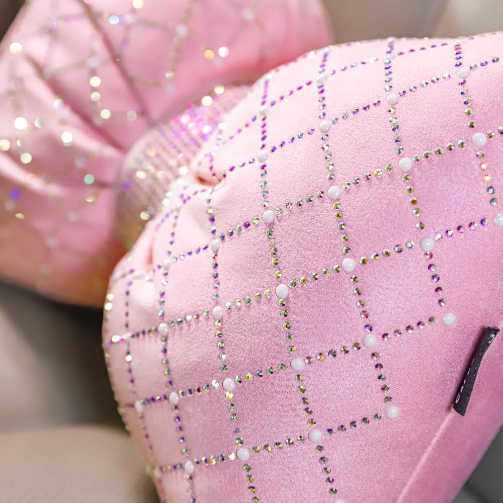 Pink Rhinestone Bow Lumbar Support Pillow - Car Seat & Home Decor Cushion for Women (1 Pack) | Perfect for Office Chairs, Sofas, and Long Drives