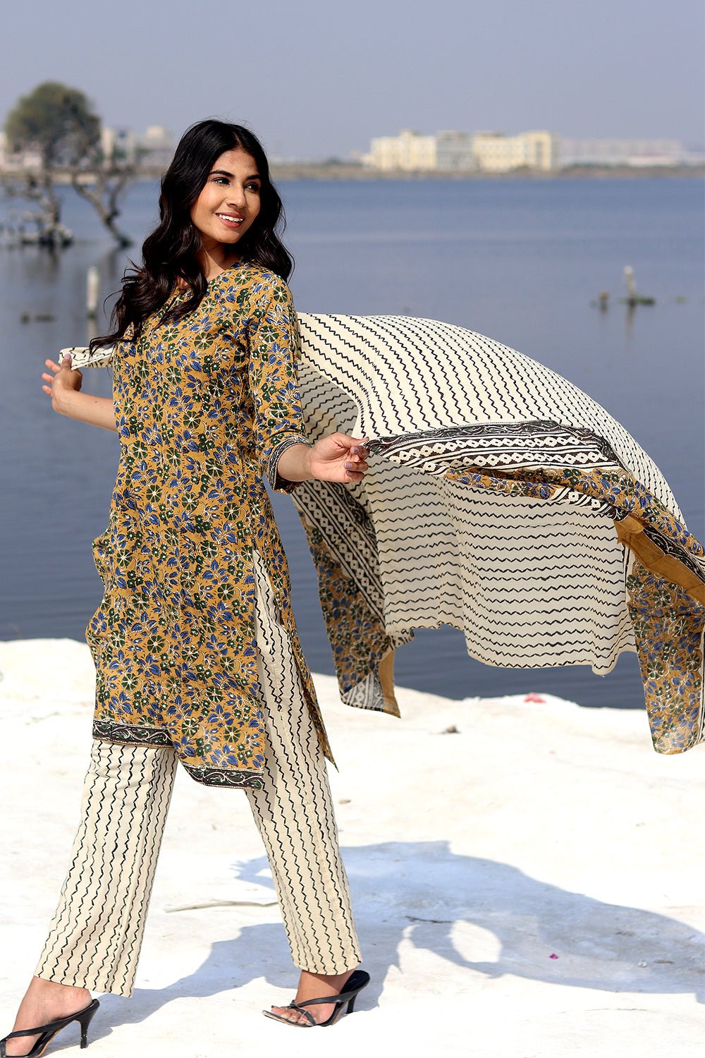 Exquisite Ethnic Block Printed Salwar Suit Set for Women | Traditional Indian Kurti with Palazzo & Dupatta | Perfect for Festivals, Weddings & Special Occasions