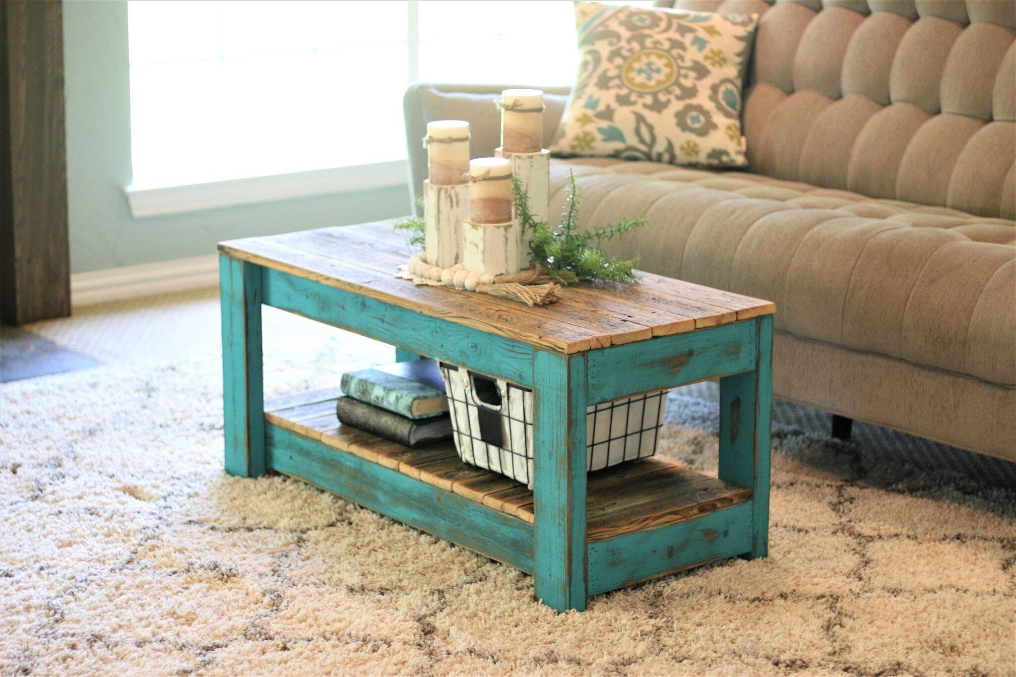 Turquoise Coffee Table with Shelf - Modern Living Room Furniture for Small Spaces | Stylish & Functional Home Decor for Apartments & Condos