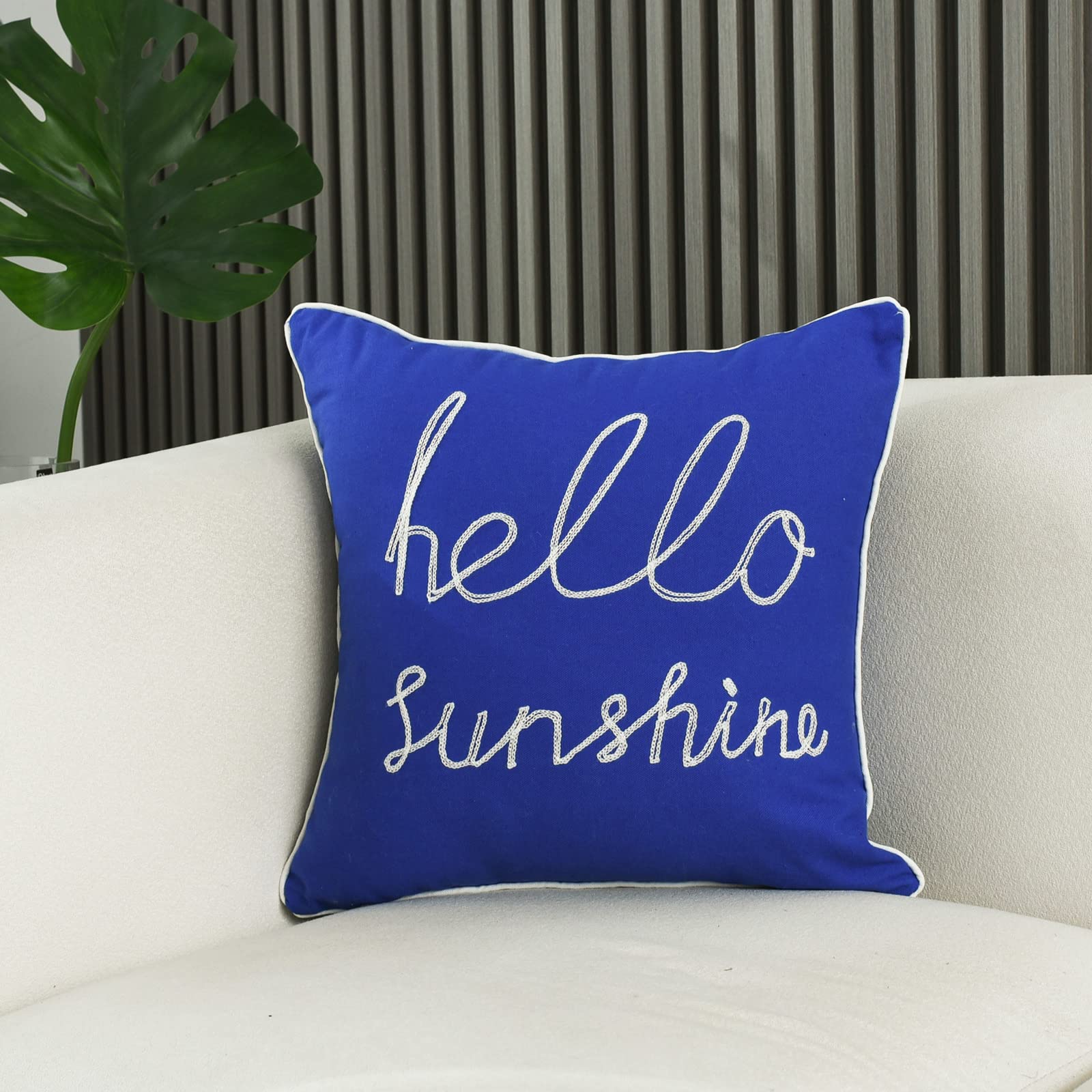 YIcabinet Set of 2 Soft Solid Decorative Square Throw Pillow Covers 18x18 Inch - Outdoor Patio, Sofa & Bedroom Decor - Sapphire Blue Hello Sunshine Design for Home, Car & Garden Use