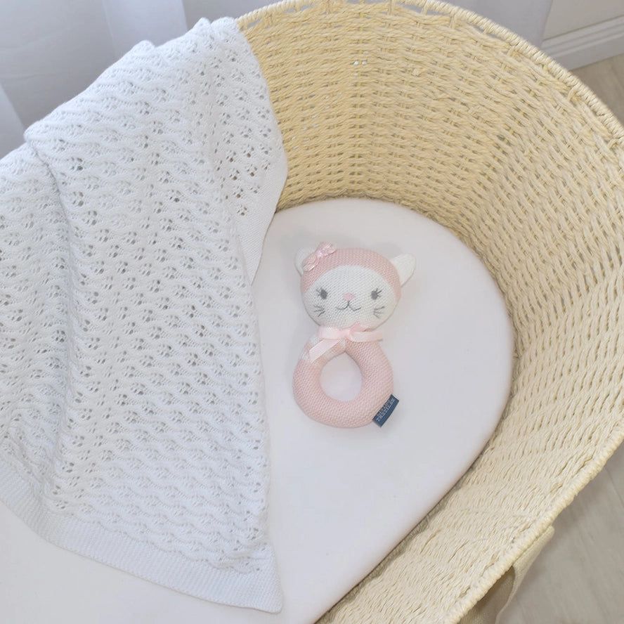 Daisy the Cat Knitted Baby Rattle Toy - Soft Handmade Crochet Cat Rattle for Newborns & Infants - Perfect for Nursery Decor, Baby Shower Gifts & Sensory Play