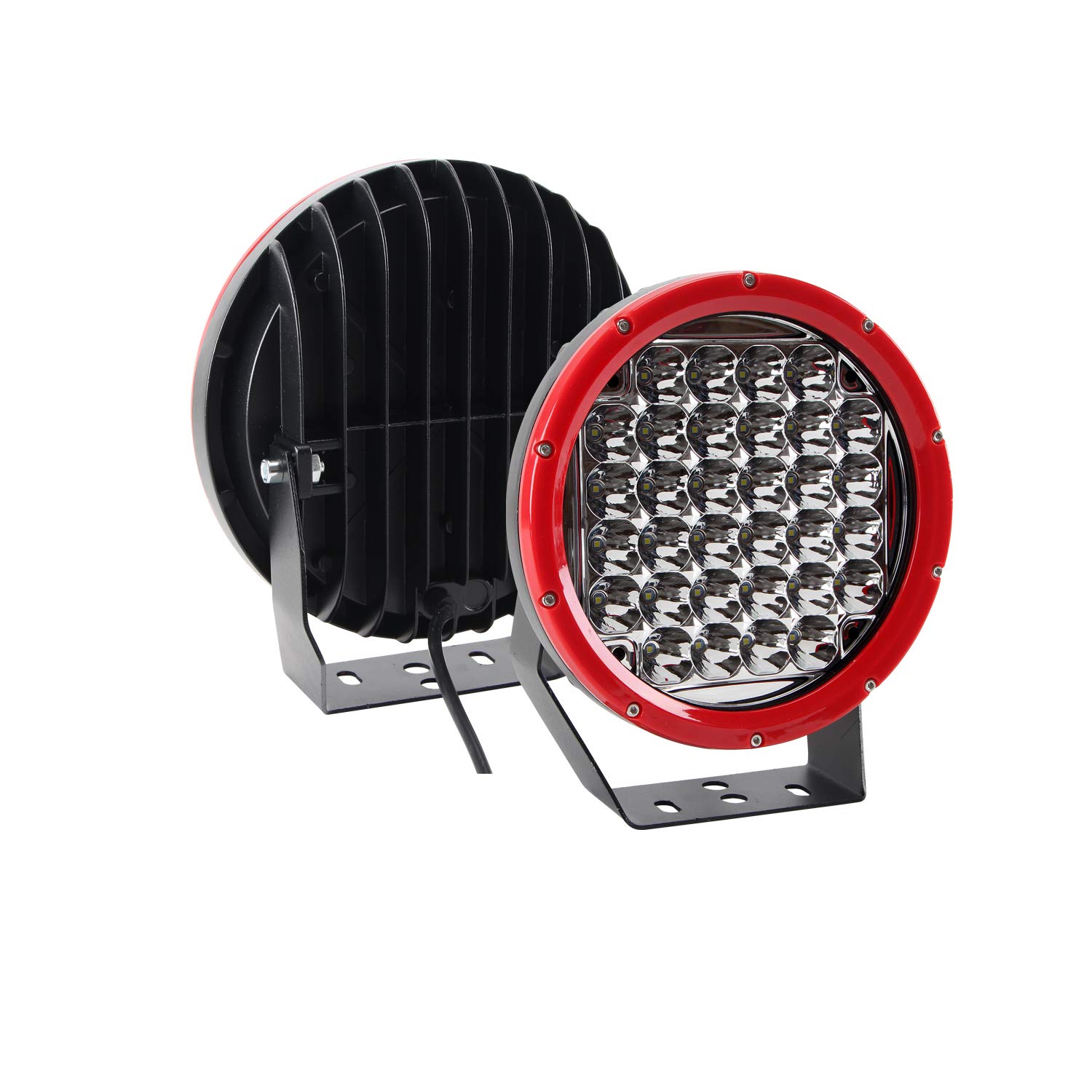Bangbangche 2X 9'' 96W Red Spot Round LED Light Bar - Off Road Driving Lights & Fog Lights for Trucks, SUVs, ATVs, Wranglers, Tractors & Trailers - Waterproof Bull Bar Bumper Lights for Night Off-Roading, Boating & Work Sites - 1 Year Warranty
