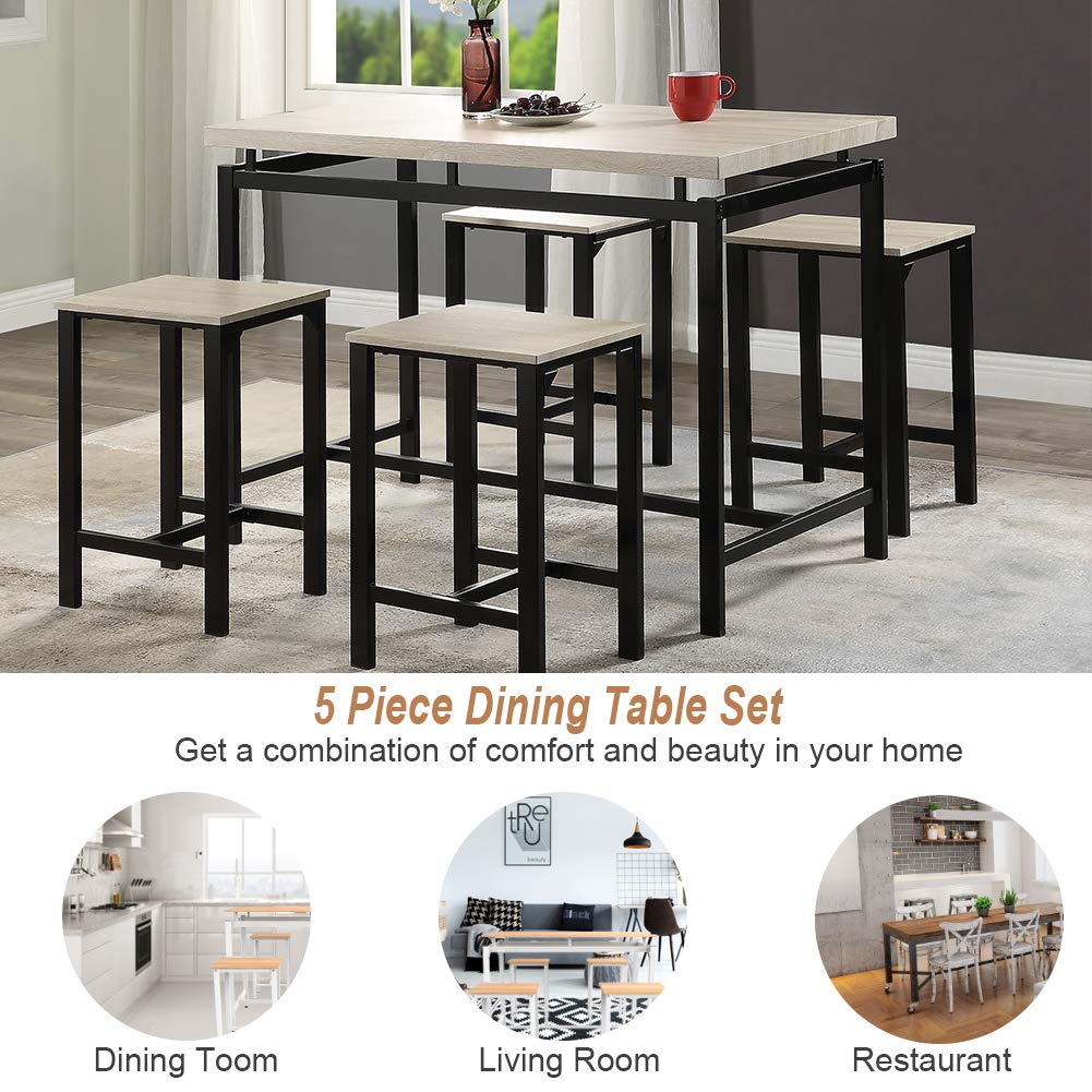 5-Piece Modern Counter Height Bar Dining Set - Wooden Kitchen Table & 4 Chairs with Metal Legs - Space-Saving Breakfast Nook Set for Small Homes & Apartments - Perfect for Compact Kitchens, Dining Areas & Morning Coffee Spaces