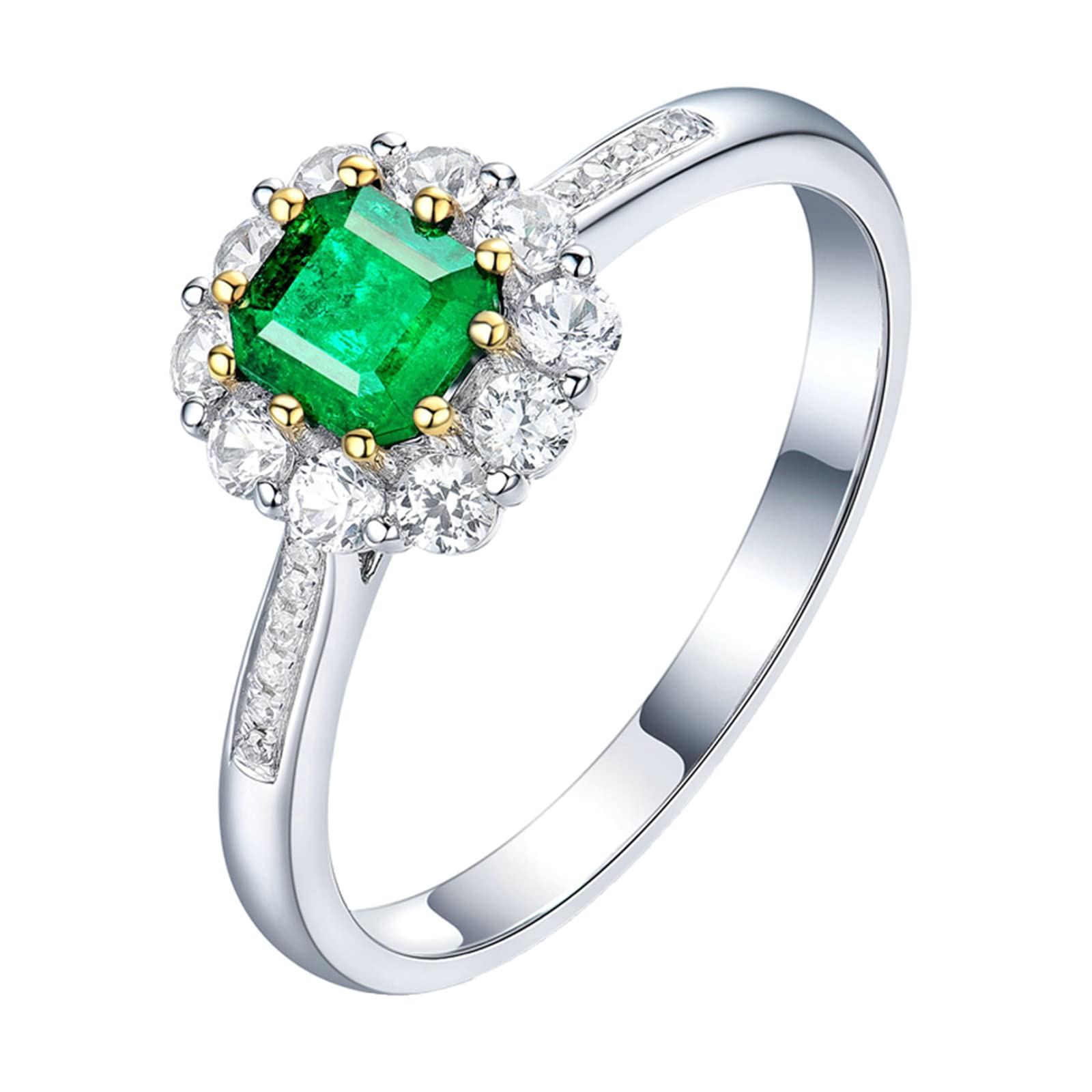 18K White Gold & 925 Sterling Silver Wedding Bands for Women - Simple Emerald Moissanite/Zirconia Promise Rings - Elegant Jewelry for Engagement, Anniversary & Special Occasions