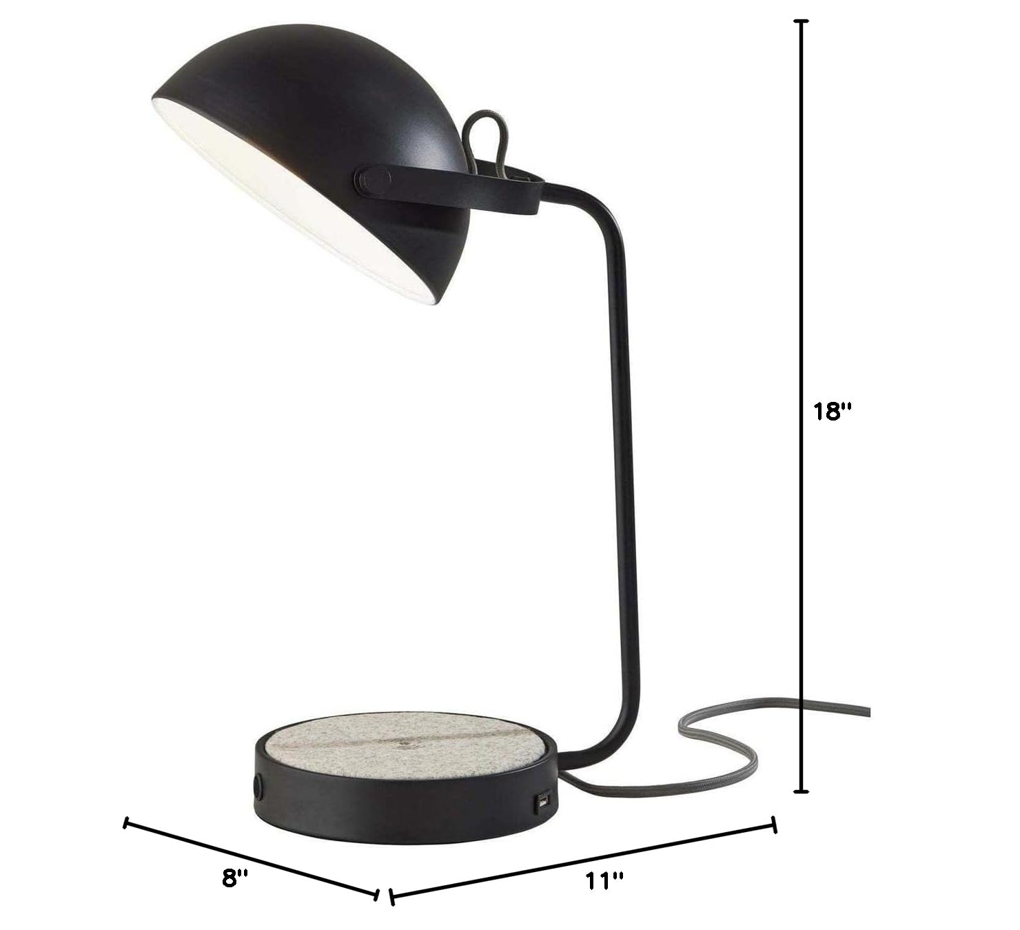 ADESSO Brooks AdessoCharge Wireless Charging Desk Lamp with USB Port - Modern LED Task Light for Home Office, Bedroom Nightstand & Study Desk (Black)