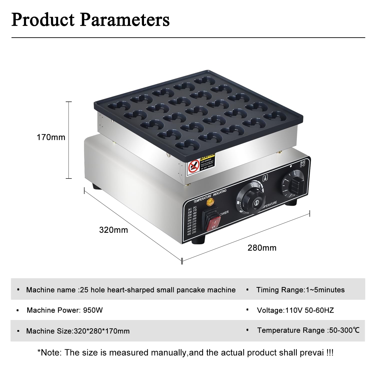 Mini Dutch Pancake Maker - 950W Heart-Shaped Proffertjes Waffle Machine for Home Kitchen, Bakery & Snack Bars (25PCs, 110V) | Perfect for Breakfast, Desserts & Party Treats