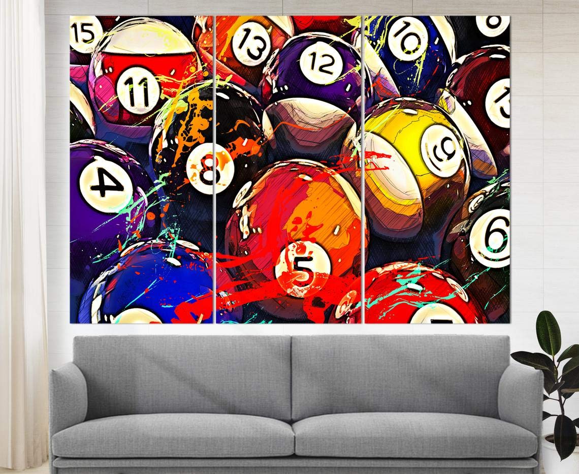 Premium Billiards Balls Canvas Print - Stylish Game Room Wall Art Decor | Pool Table Poster for Man Cave, Bar & Basement | Perfect Gift for Billiards Lovers & Home Decor