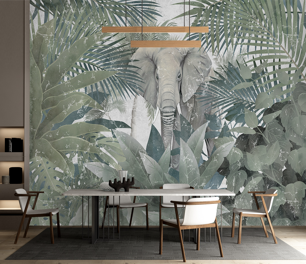Tropical Elephant Jungle Wallpaper Mural - Vibrant Wildlife Wall Decoration for Living Room, Nursery & Kids Bedroom