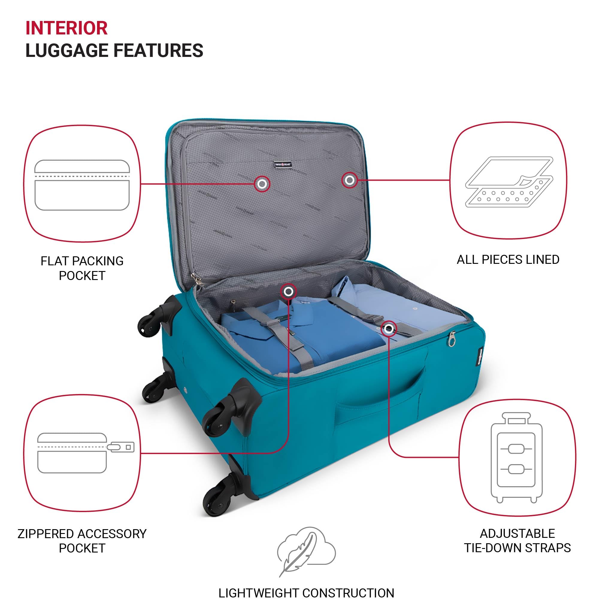 SwissGear Marumo Softside Lightweight Expandable Luggage with 360° Spinner Wheels - Perfect for Air Travel, Business Trips & Weekend Getaways