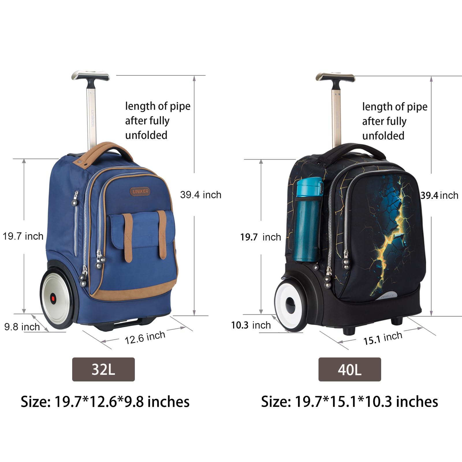 UNIKER Rolling Laptop Backpack - Wheeled Carry-On Bag with Dedicated Laptop Compartment (Fits 15.6