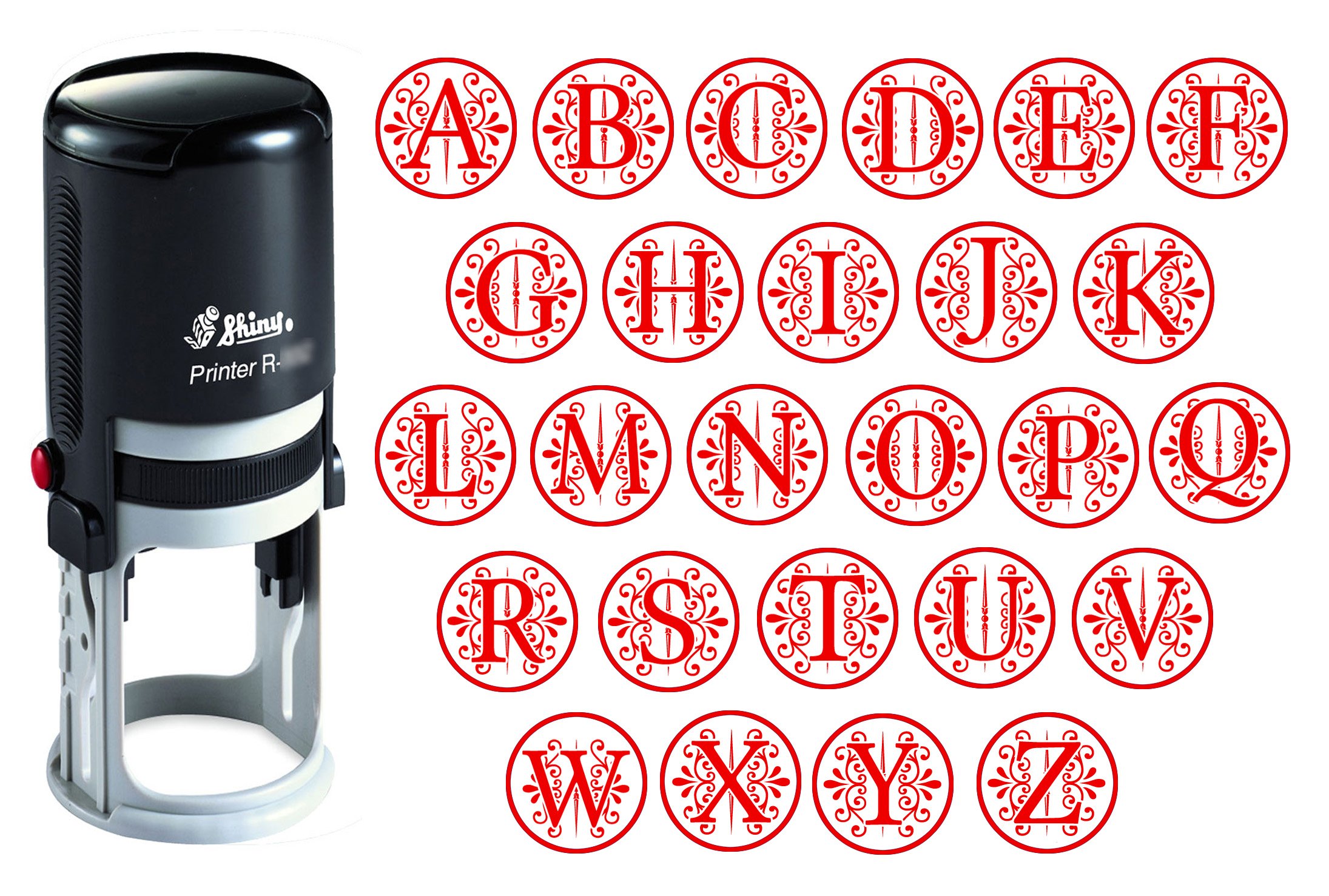Custom A-Z Alphabet Stamp with Red Ink - Round Monogram Rubber Stamp, Self Inking Initial Stamper, 20mm Shiny Mini Stamp for DIY Crafts, Scrapbooking, Gift Wrapping & Office Use